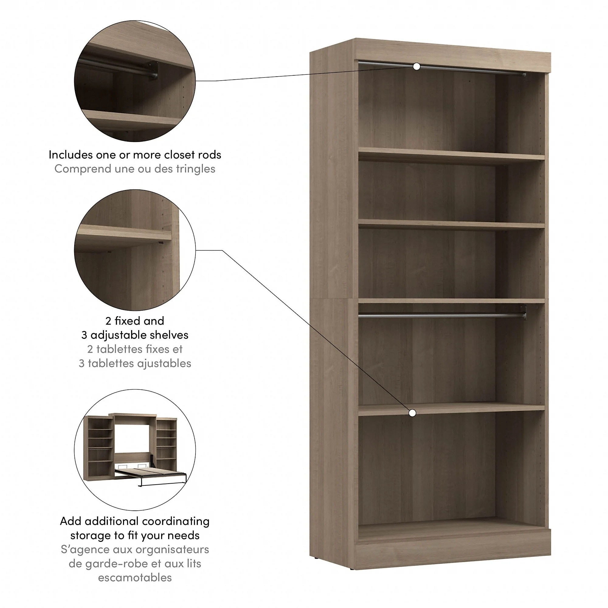 Pur 36W Closet Organizer, Home Organization Wardrobe by Bestar