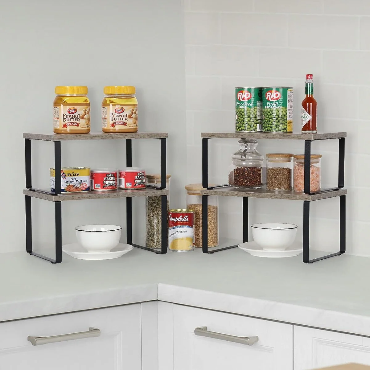 Stackable Kitchen Cabinet Shelves Organizer