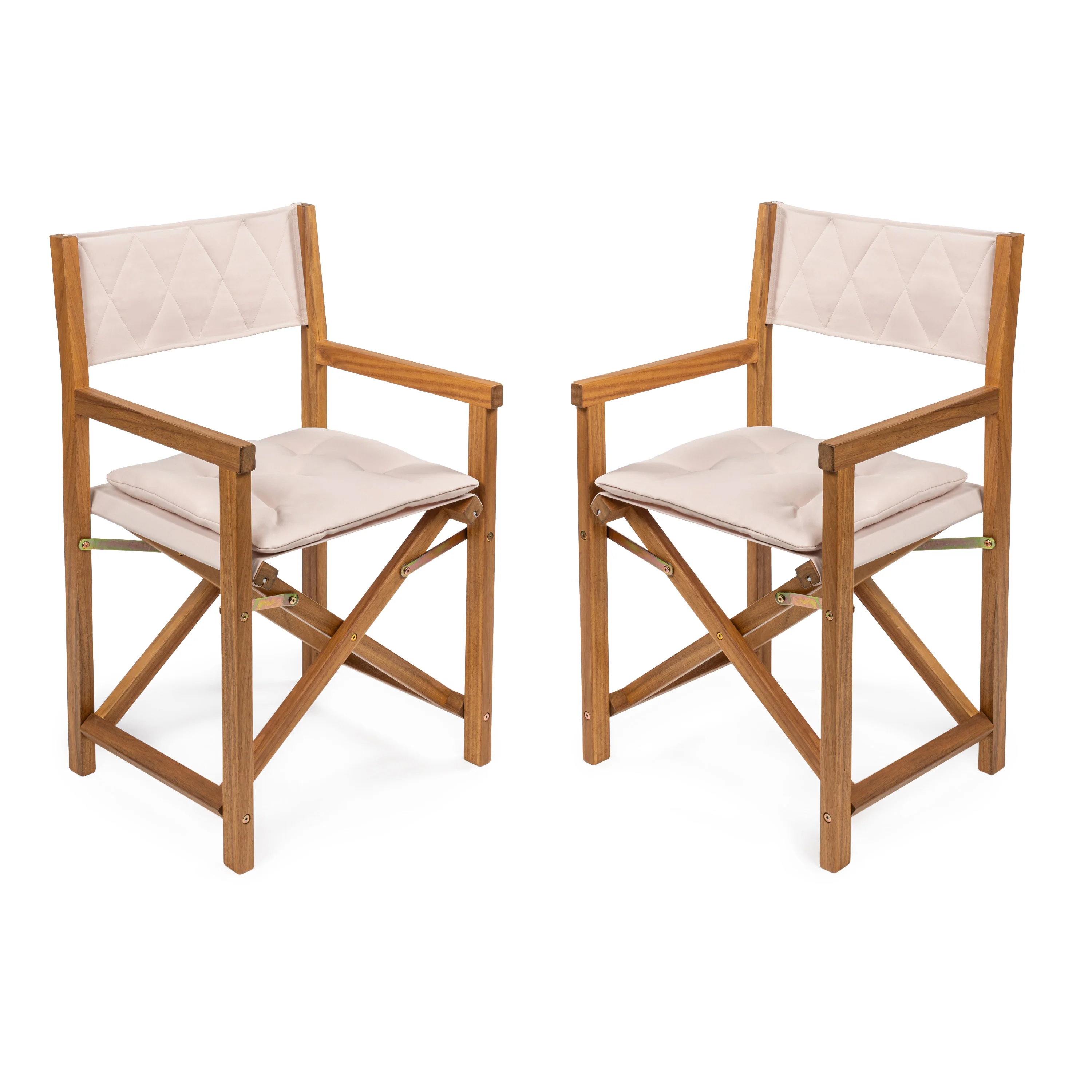 Waldo Outdoor Acacia Wood Foldable Director Chair with Cushion,  Set of 2