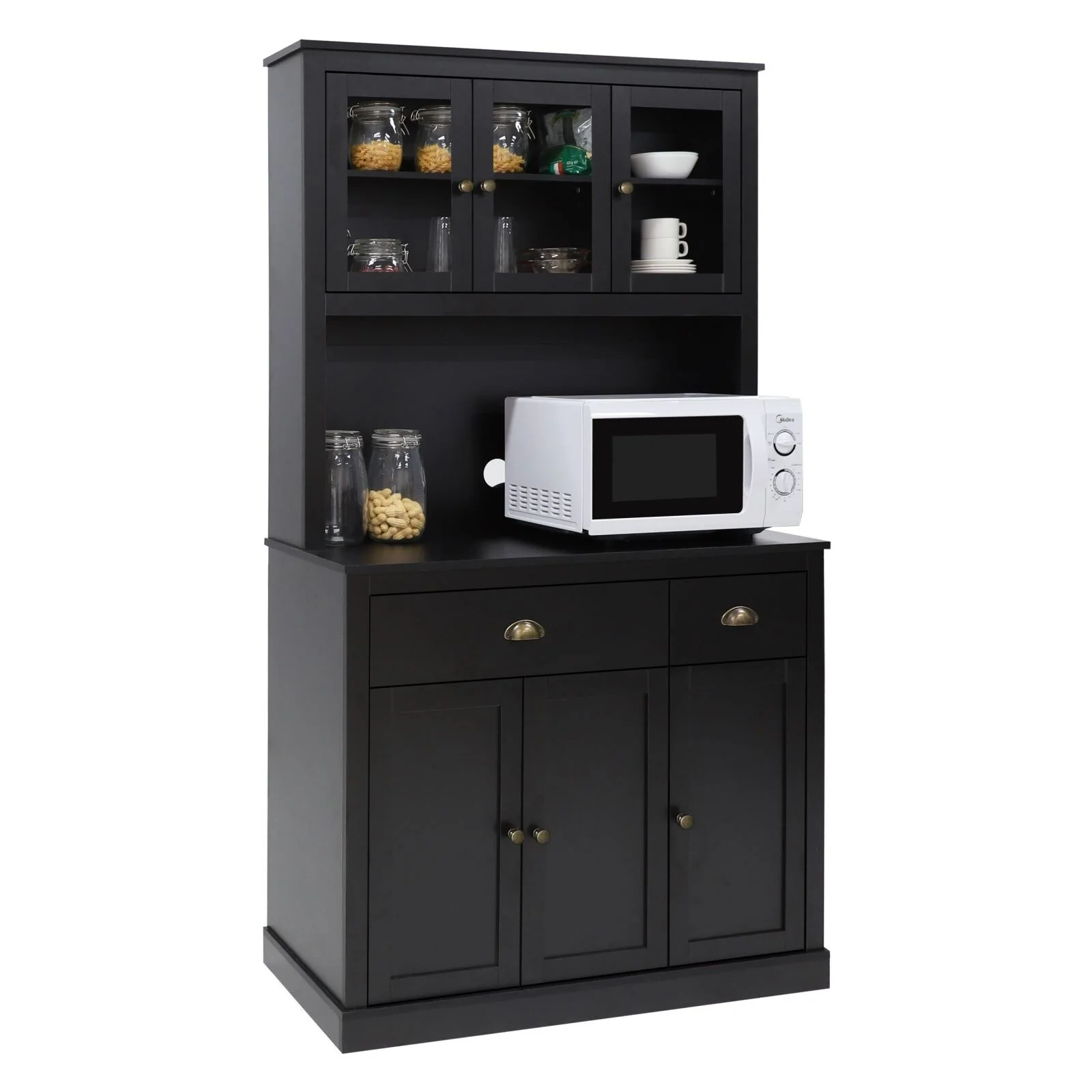 VEIKOUS Pantry Kitchen Cabinet Storage with Microwave Stand and 3 Adjustable Shelves