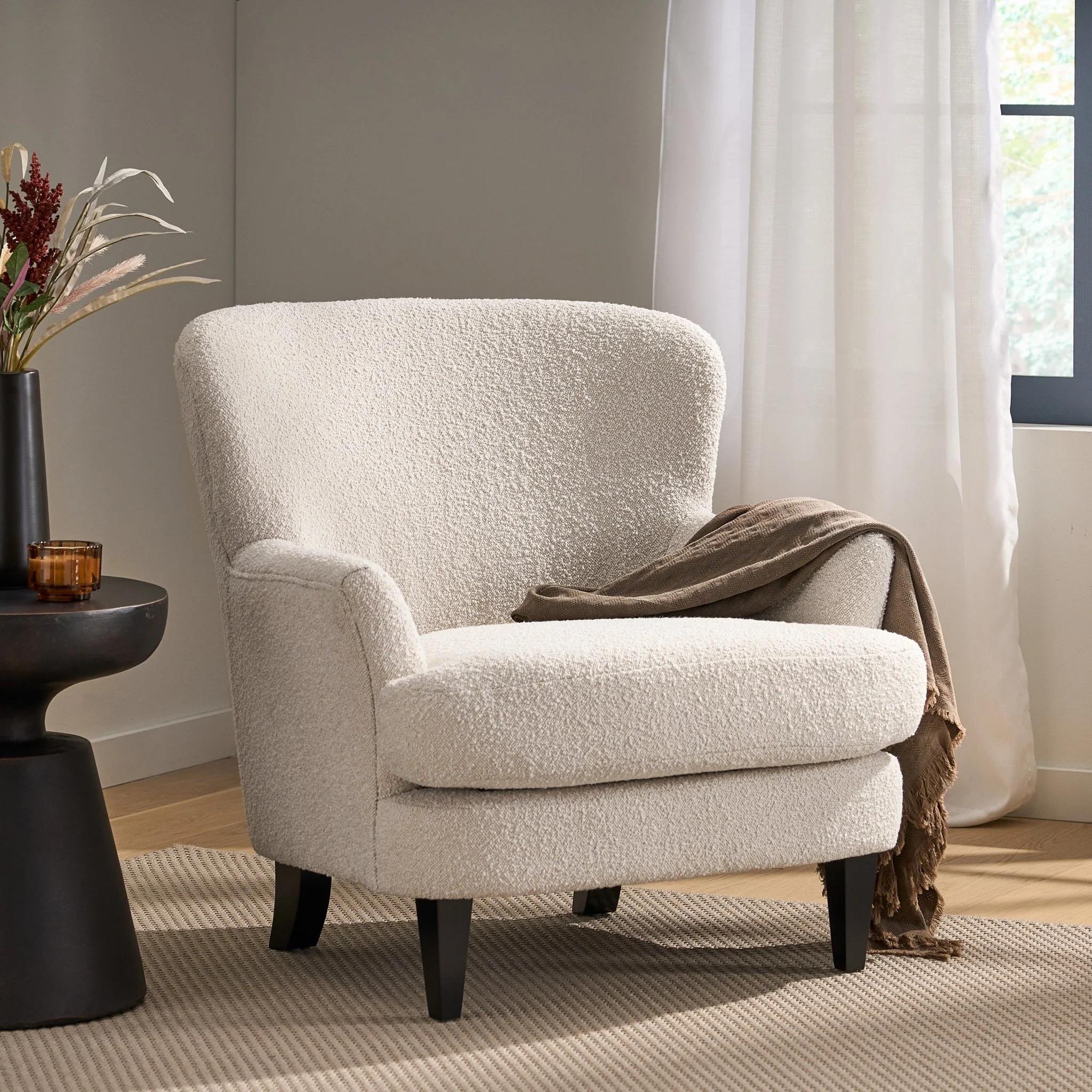 Melodique Boucle Fabric Upholstered Club Chair with Tapered Legs
