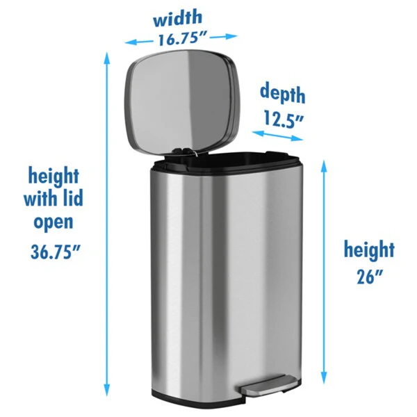 Halo Premium 13 Gallon Silvertone Stainless Steel Step-style Trash Can