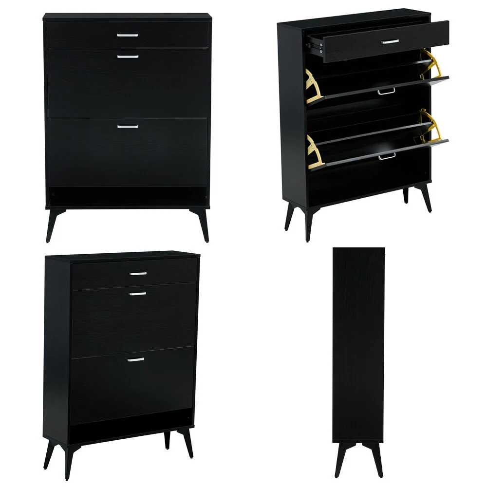 3-Drawer Wood Shoe Storage Cabinet with Removable Panels & 1 Open Shelf