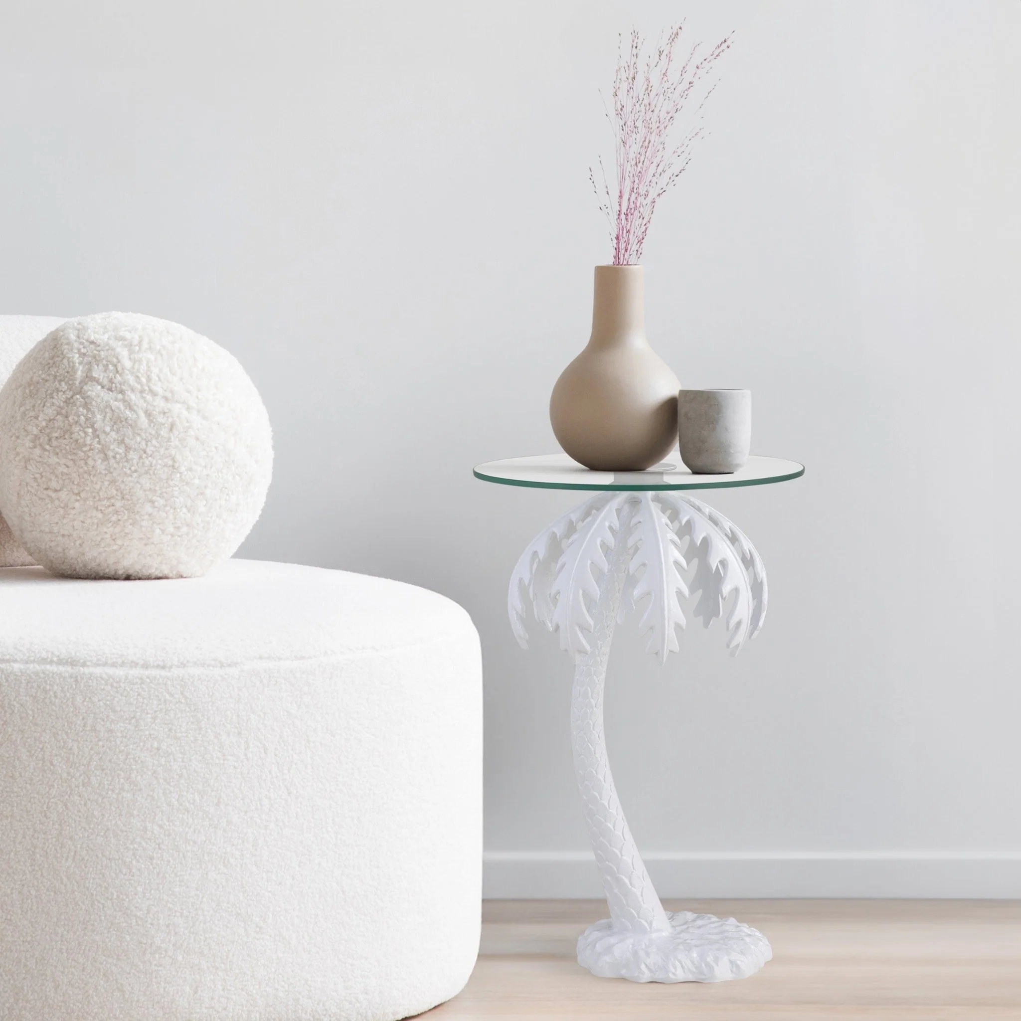 Vince Mid-Century Vintage Glass Top Metal Palm Tree End Table