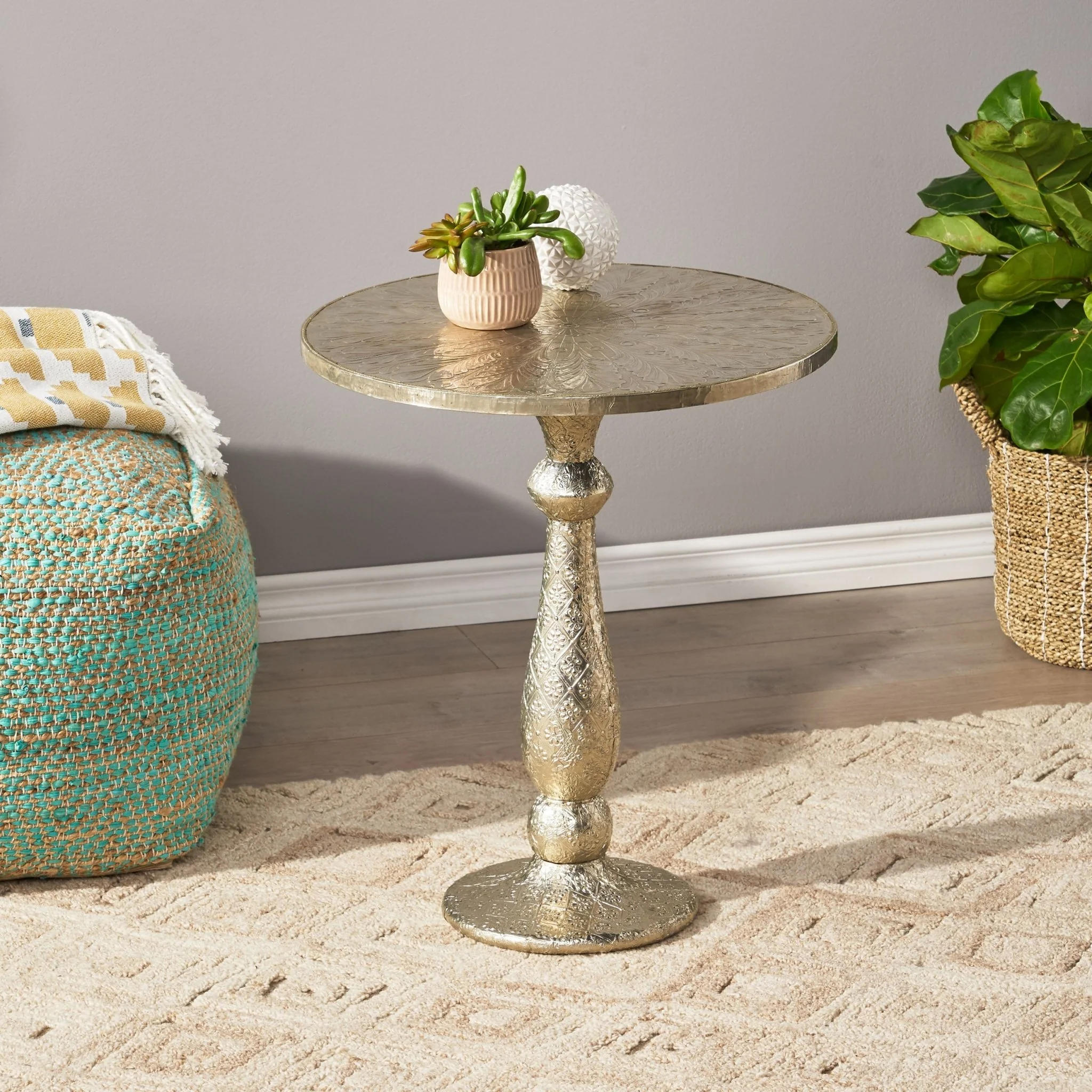 Accent Table with Iron Frame and Turned Base
