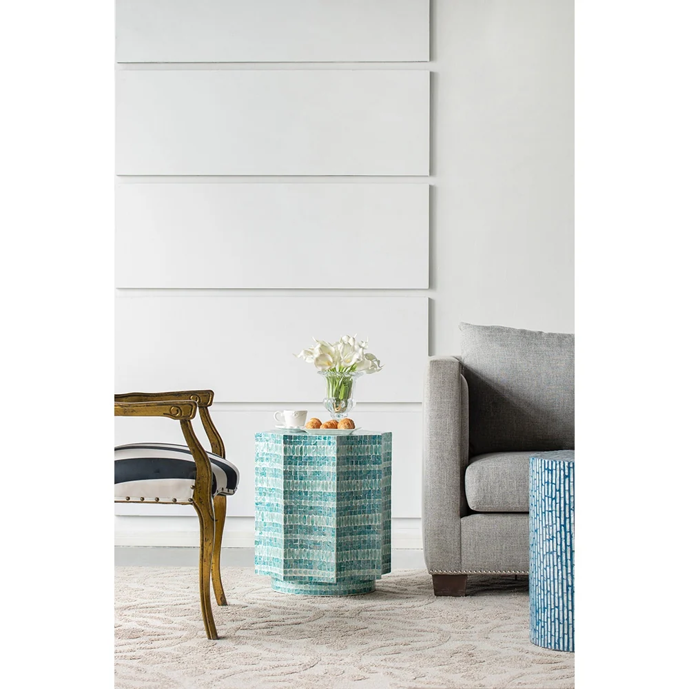 Blue Scalloped Capiz Side Table