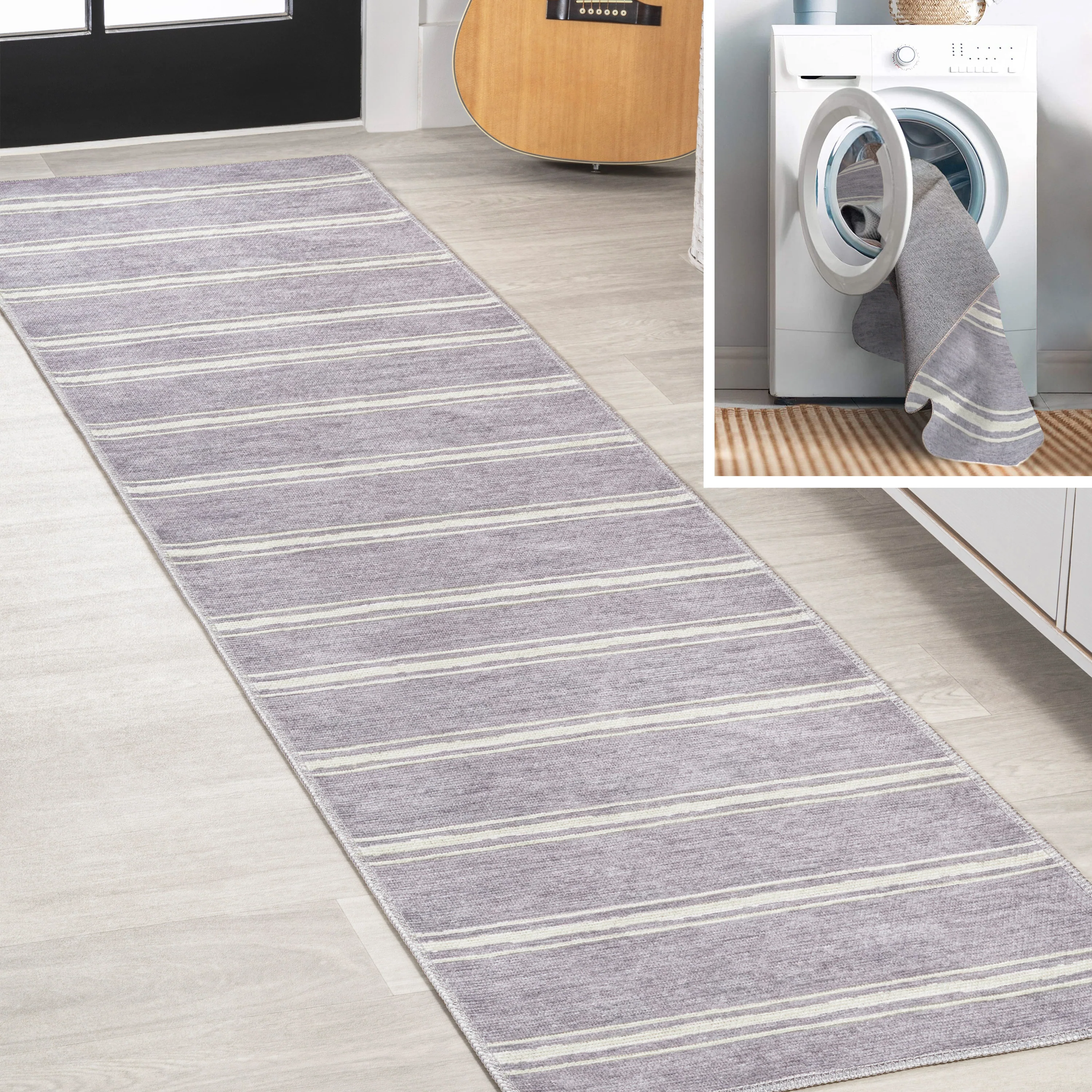 Bande Distressed Ticking Stripe Machine-Washable Area Rug