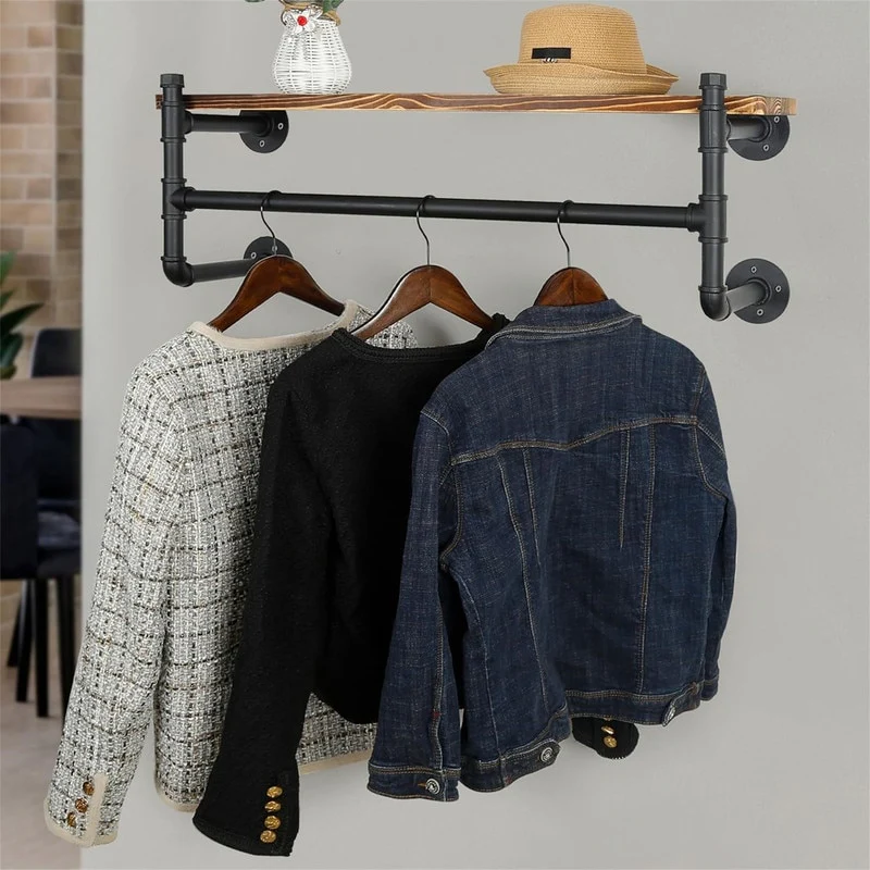 Wall Mounted Clothes Rack with Shelf