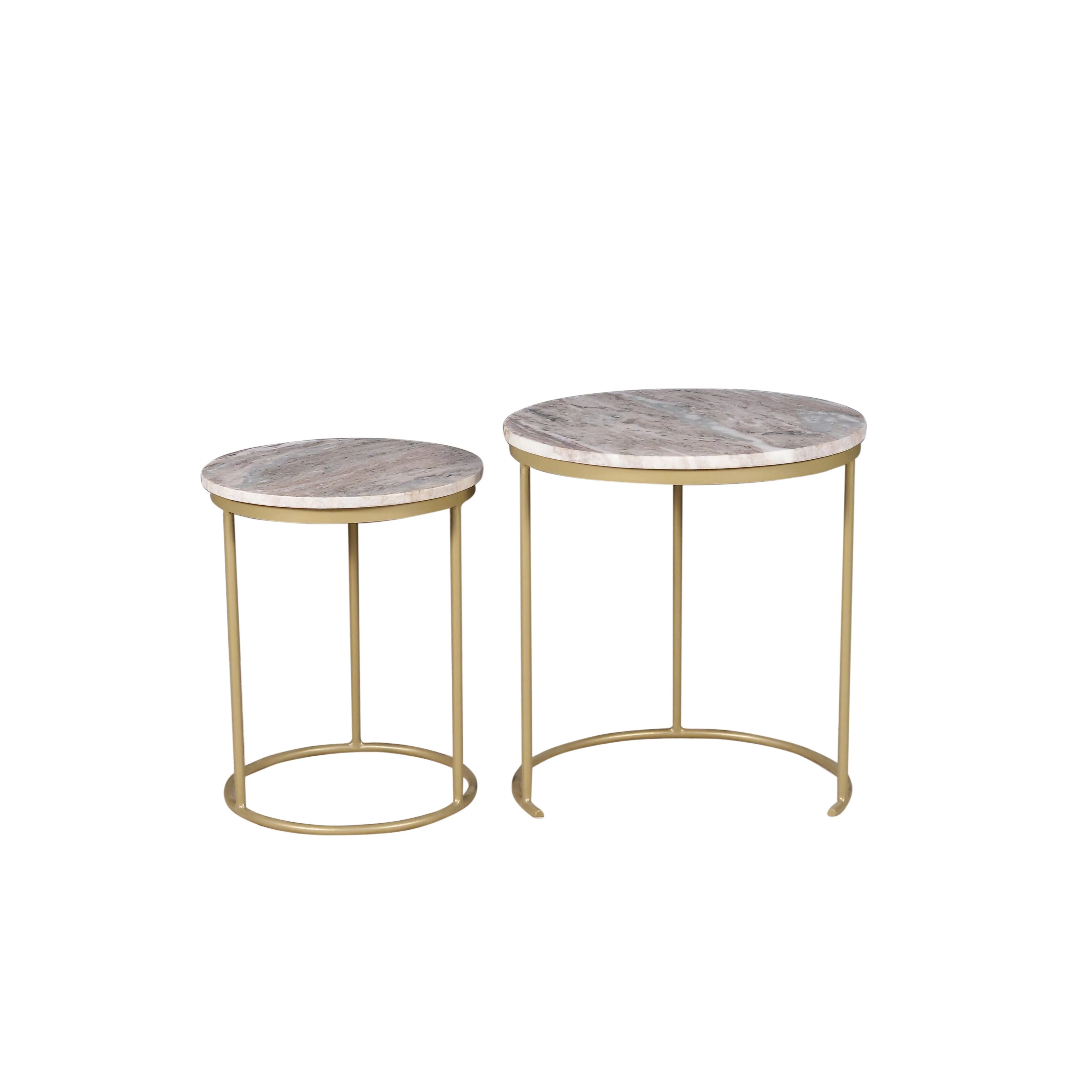 Marble Nesting Coffee Table With Gold Metal Frame, Set of 2