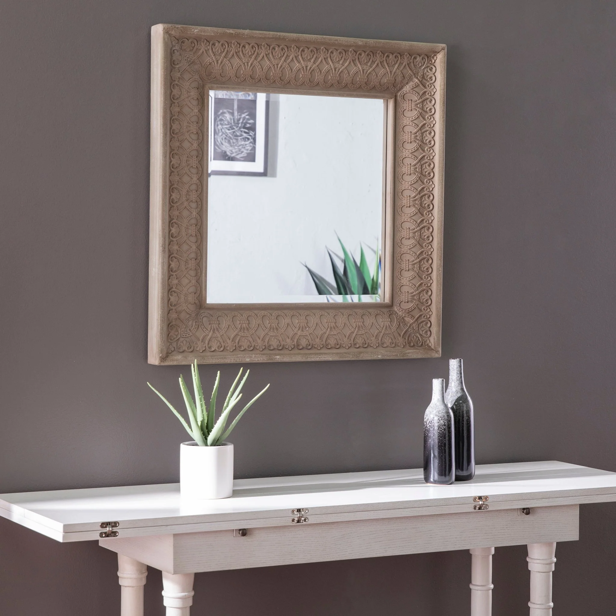 Square Wall Mirror with Intricate Detail
