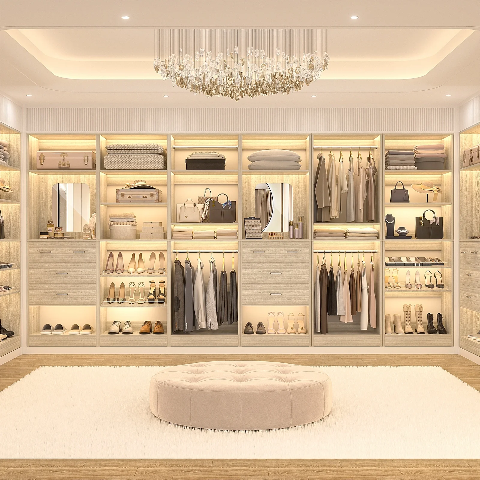 Cimly Set of 2 Free-standing Closet System with Drawers and Hanging Rods for Reach-in/ Walk-in Closet