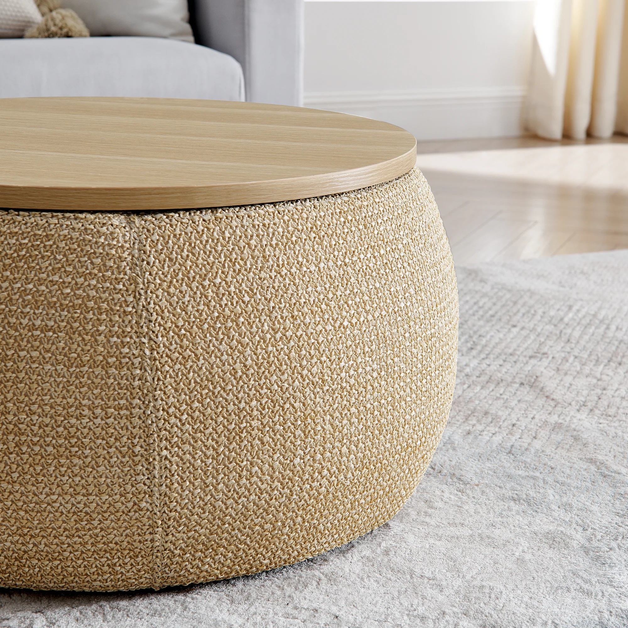 Storage Ottoman Set with Dual Functionality, Serves as an End Table and Seat