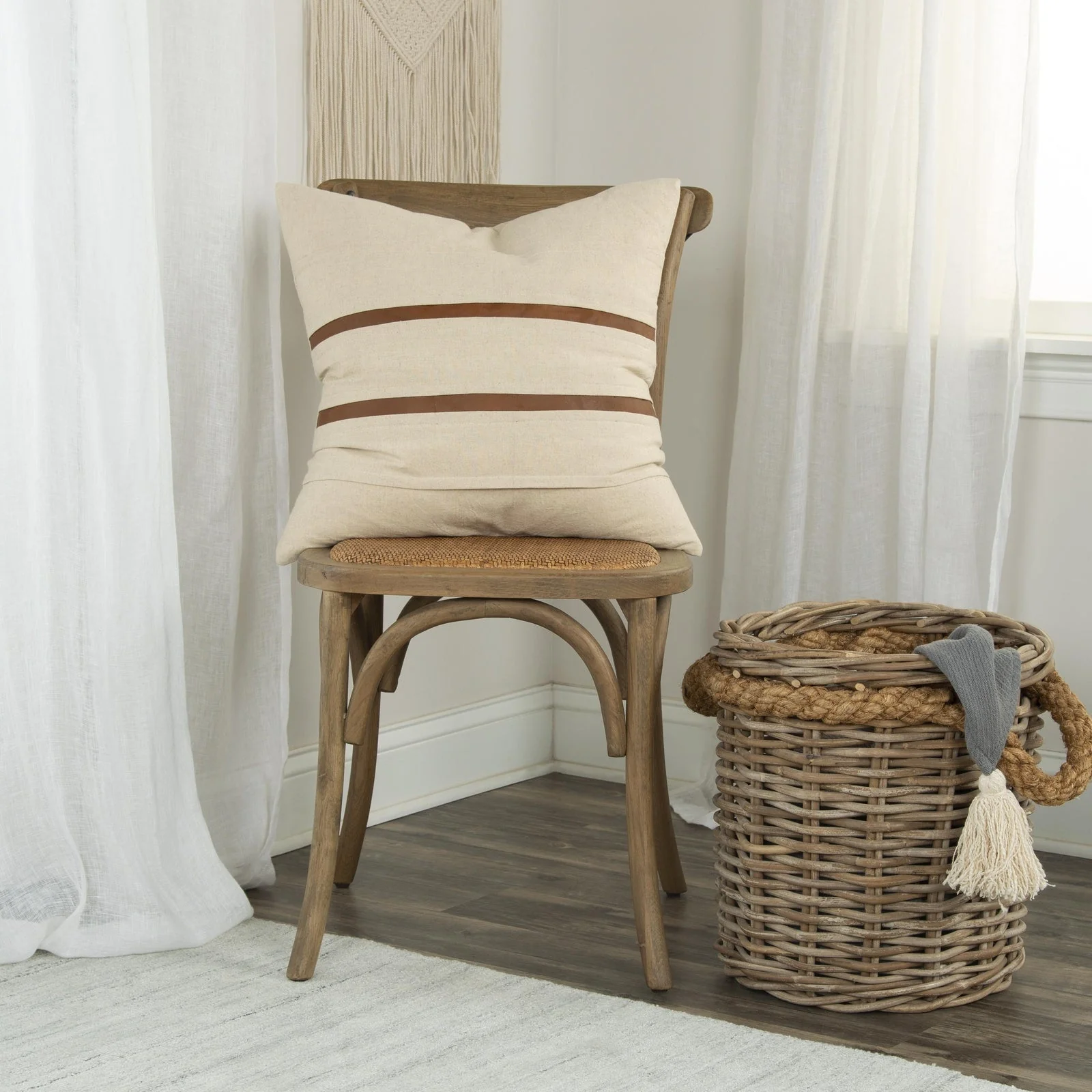 Knife Edged And Paneled Fabric Stripe Decorative Throw Pillow