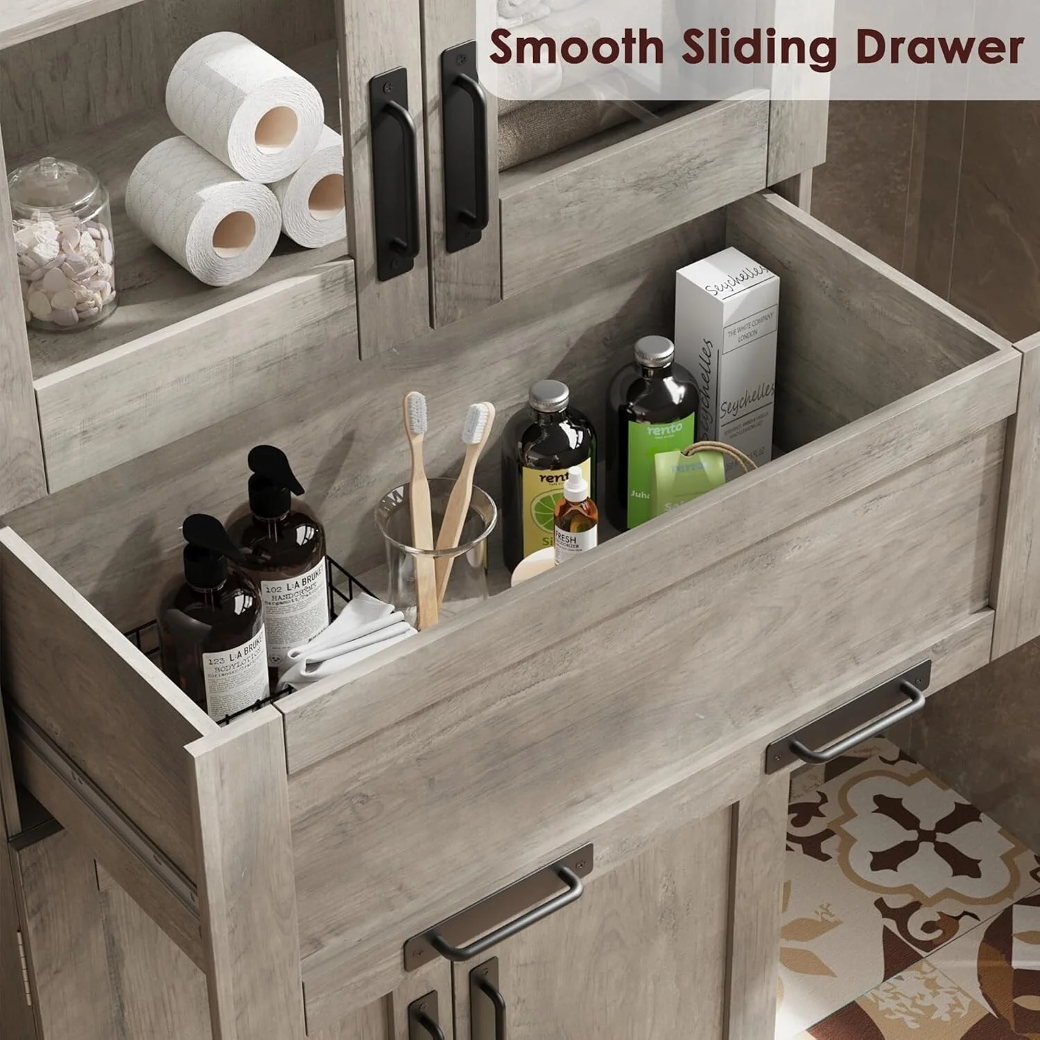 Tall Bathroom Cabinet, Freestanding Storage Cabinet with Glass Doors