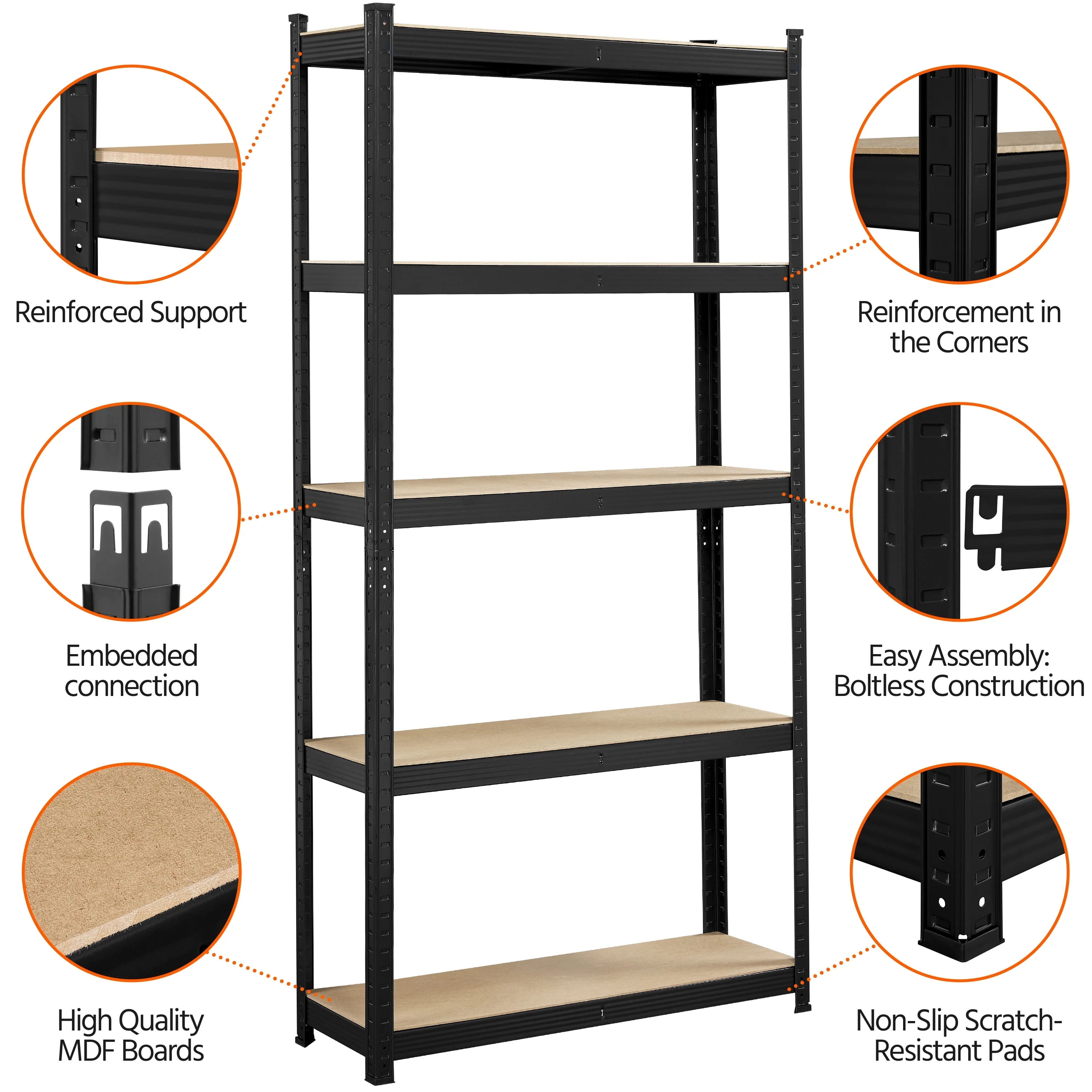 Yaheetech Adjustable 5-Tier Shelf Metal Storage Rack for Home/Office/Garage - 35.5″ L × 12″ W × 71″ H