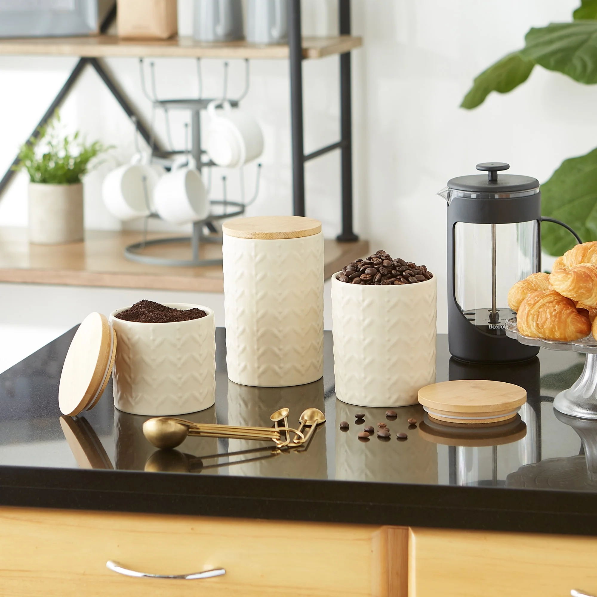 Retro Vine Texture Ceramic Canister (Set of 3)