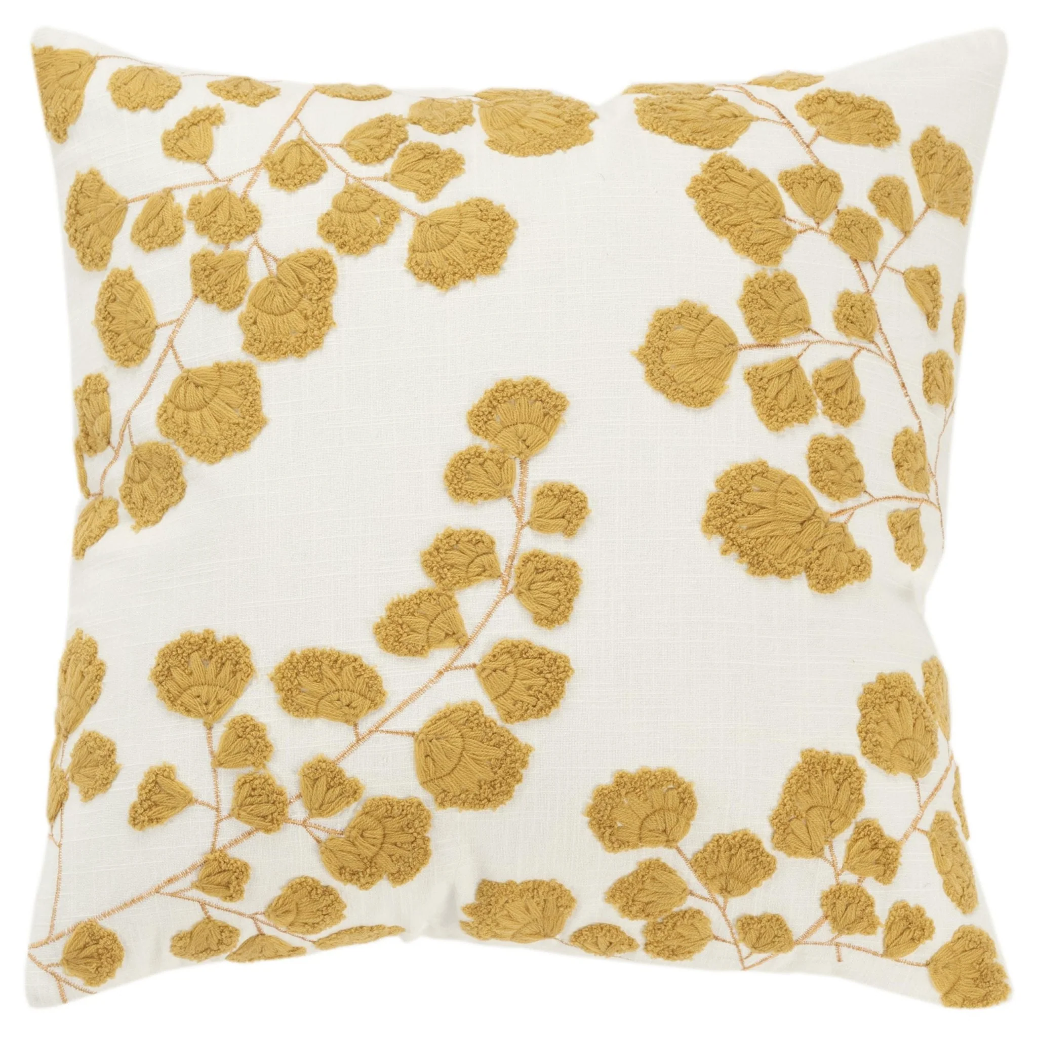 Embroidered Cotton Botanical  Decorative Throw Pillow