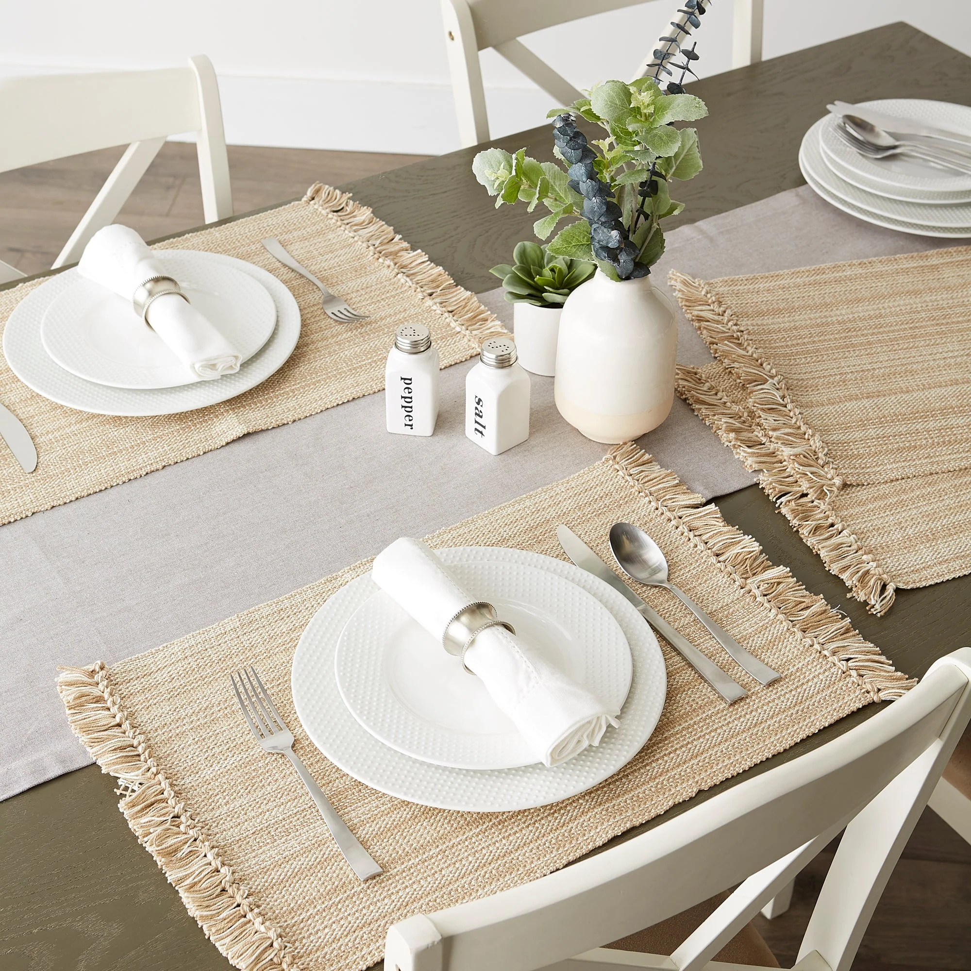 Taupe Variegated Fringe Placemats, Set Of 6