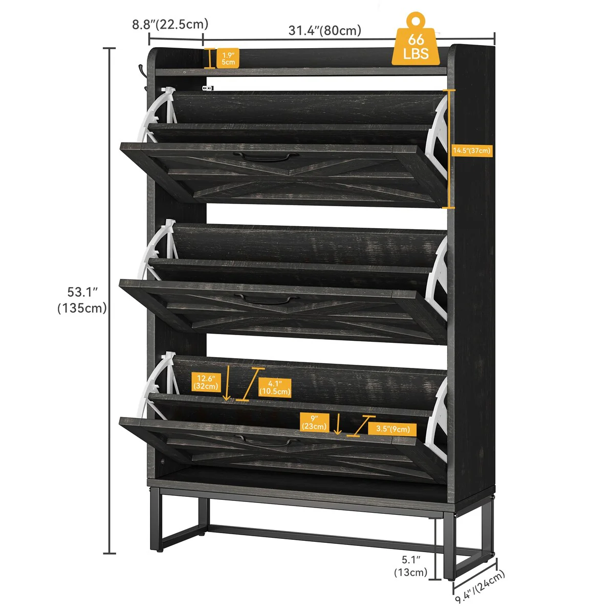 Moasis Farmhouse Flip Shoe Cabinet Shoe Storage Cabinet with 3 Flip Doors Adjustable Shelf - 31.4