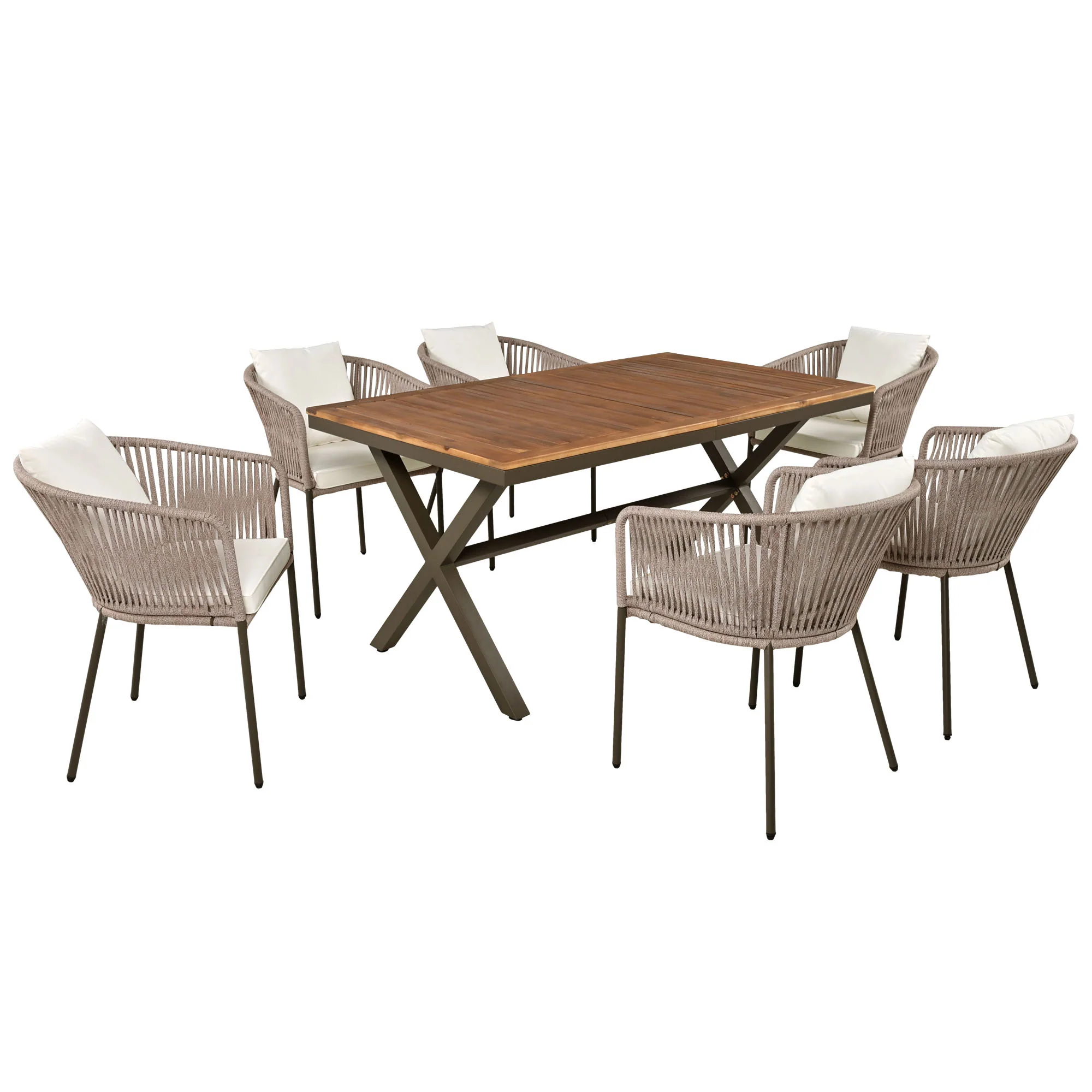 Exalted 7-Piece Outdoor Dining Set with Curved Back Chair and Rectangle Table