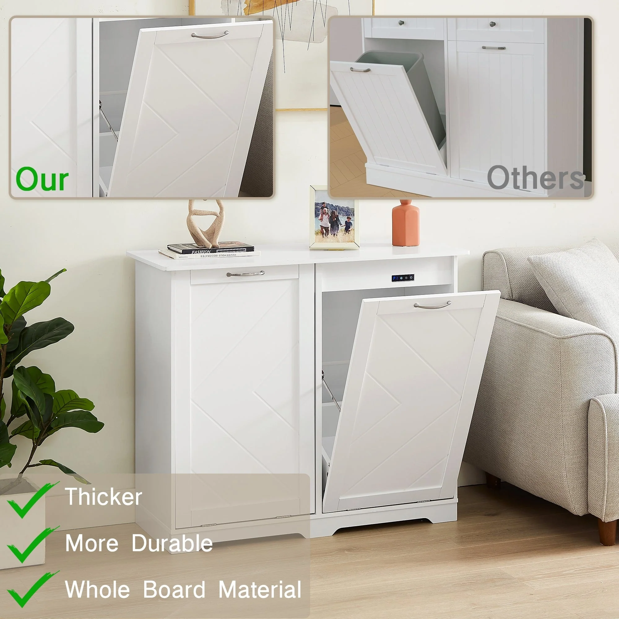 Double Tilt Out Trash Cabinet Free Standing 10 Gallon Recycling Trash Can Cabinet with negative ion and deodorizing function