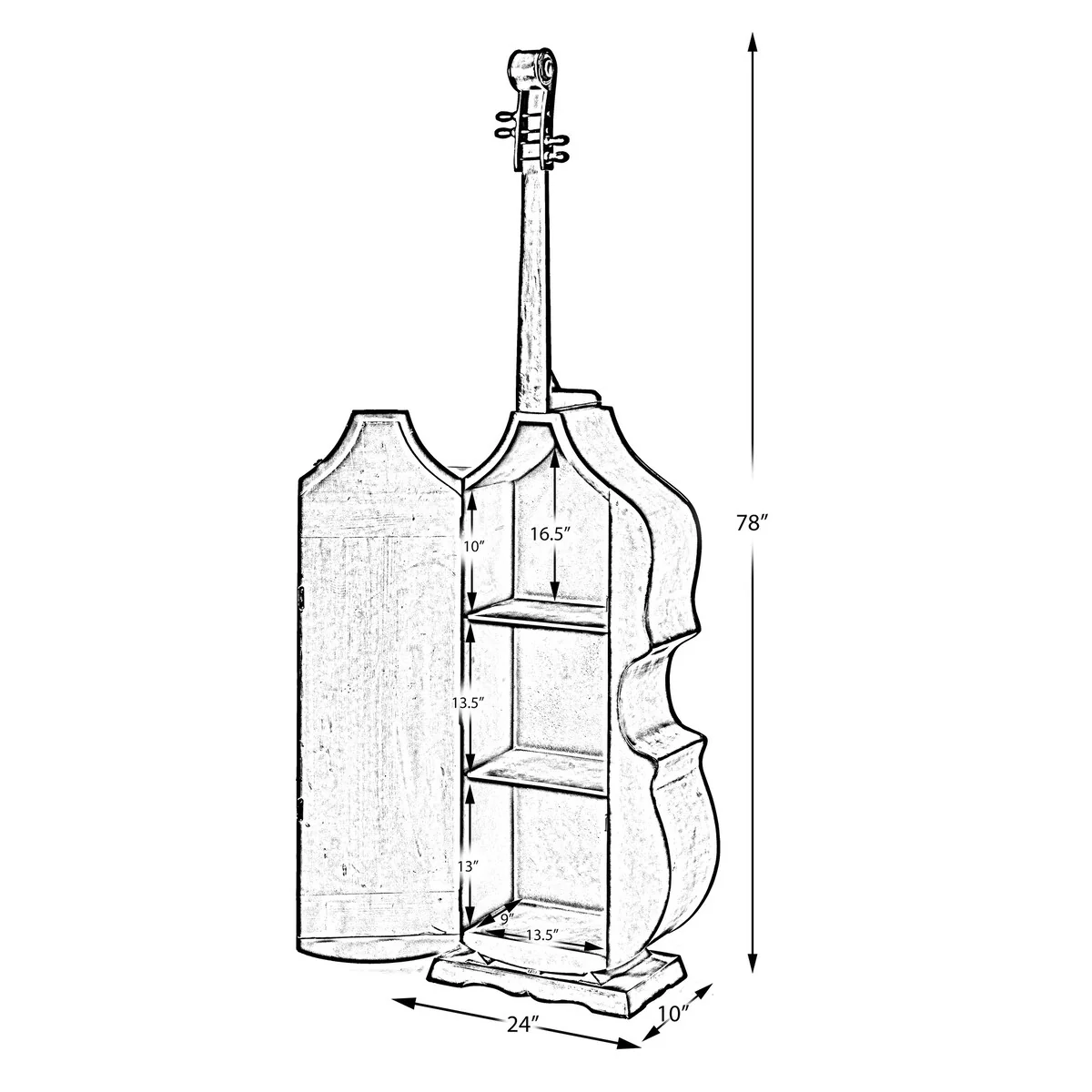 6.5 Feet Tall Violin, 3 Shelf Large Violin Shaped Cabinet With Door