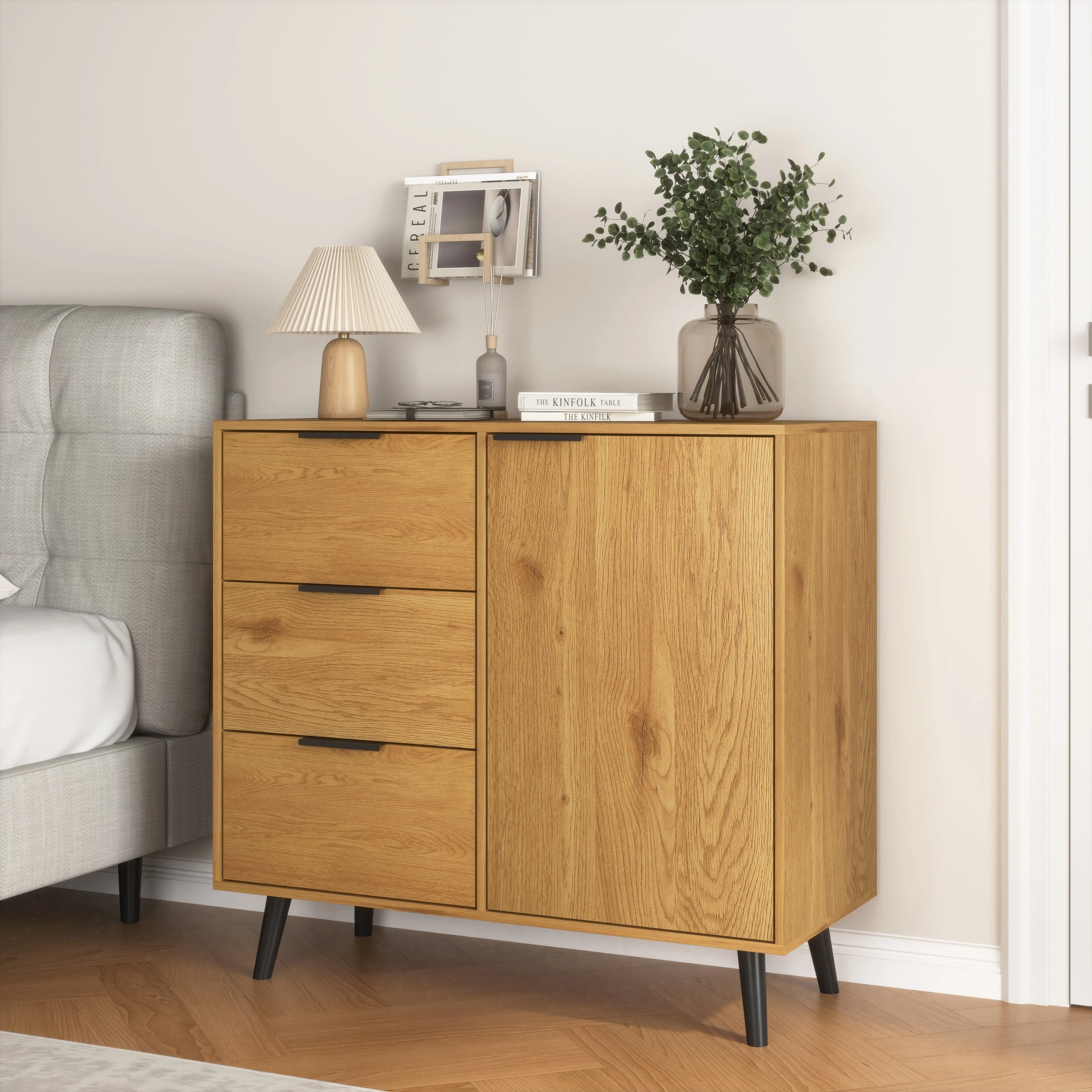 Sideboard Buffet Cabinet with Storage, Wood Coffee Bar Cabinet with Drawers & Doors