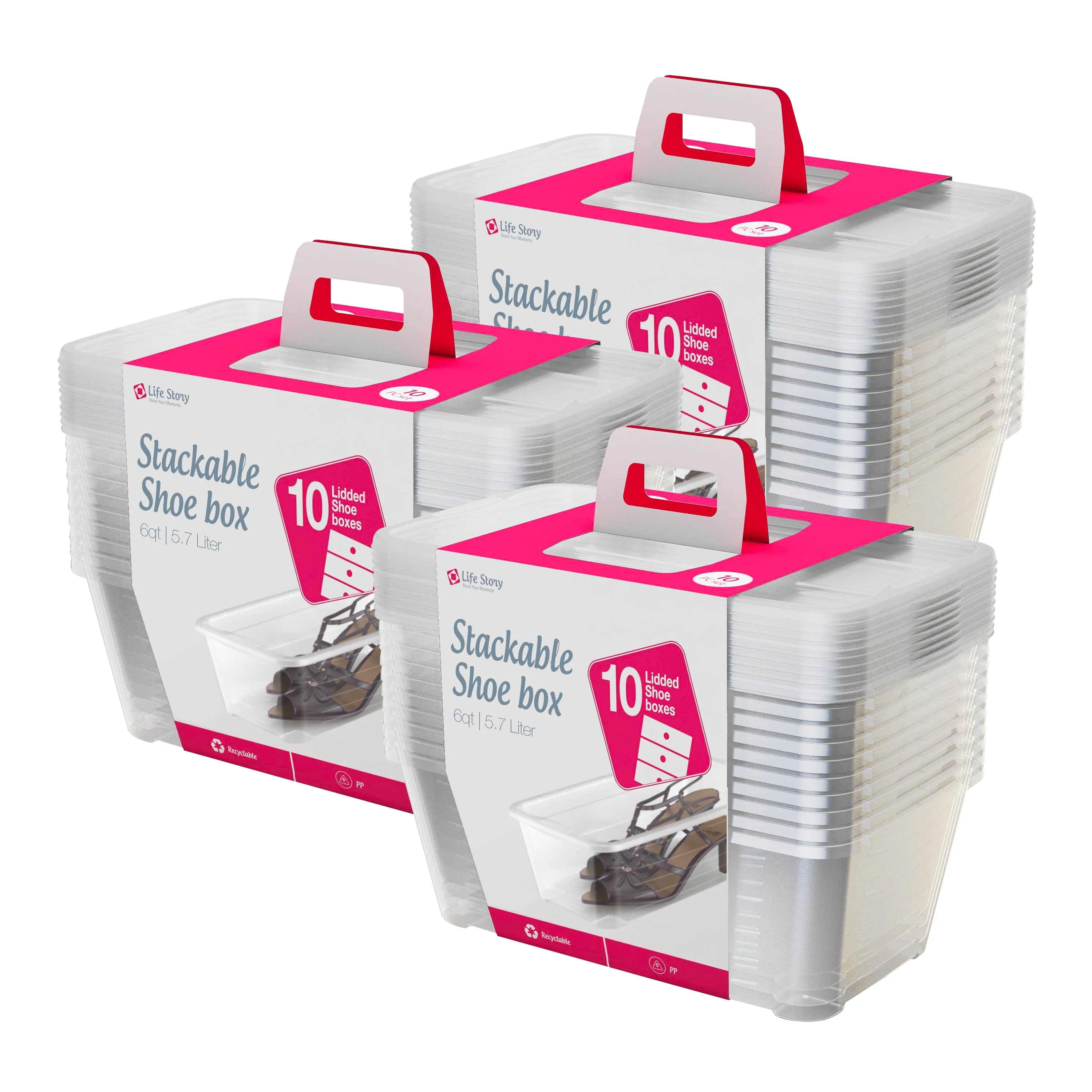Life Story 6L Shoe and Closet Storage Box Stacking Containers, Clear (10 Pack)