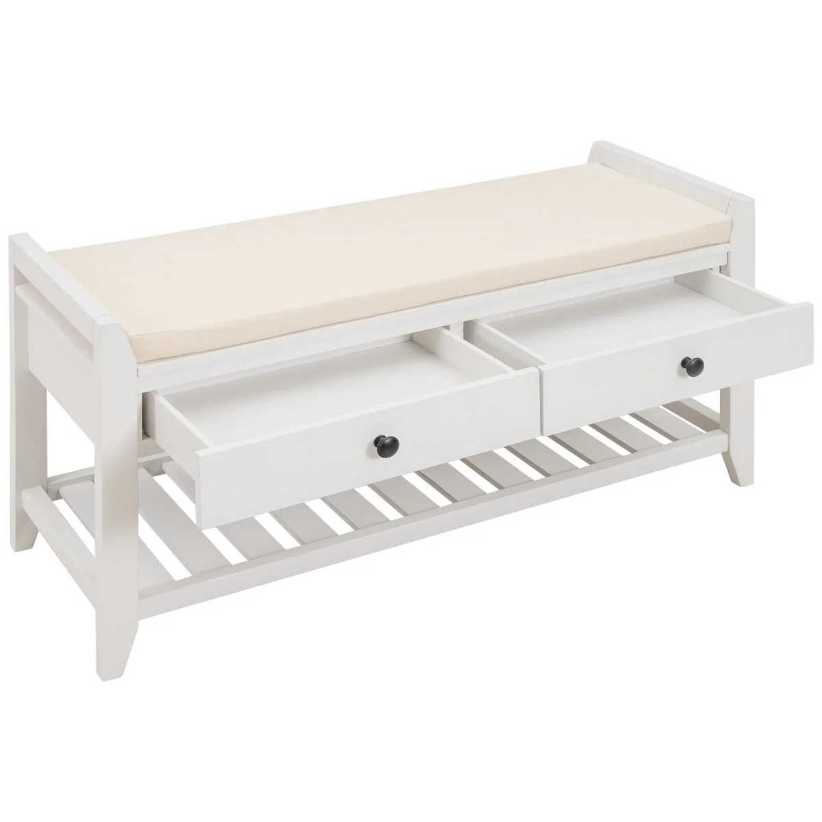 Entryway Storage Shoe Rack Bench with Cushioned Seat and Drawers
