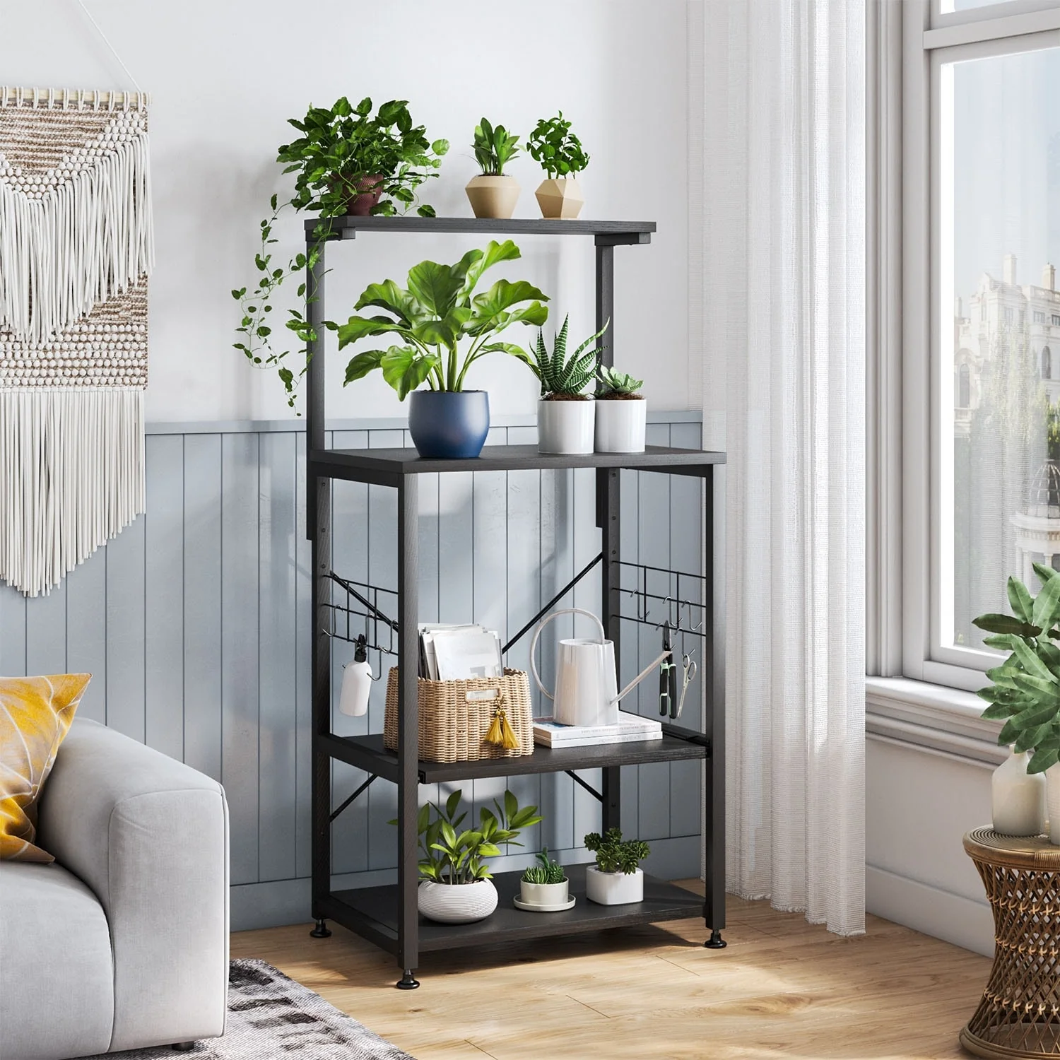 Kitchen Bakers Rack with Storage Shelves &USB Outlets, Microwave Oven Stand Kitchen Shelf Organizer