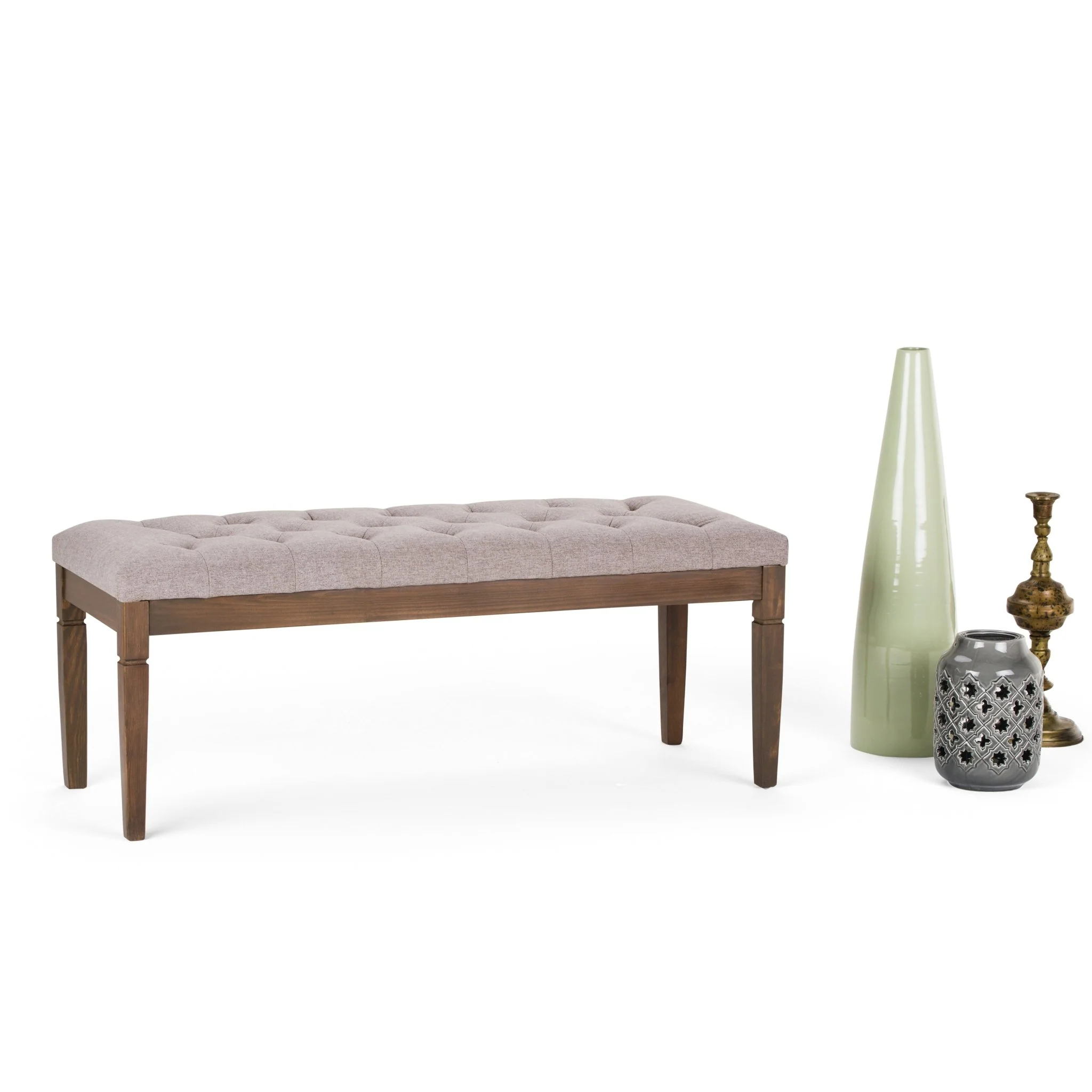 Hushed Upholstered Tufted Ottoman Bench with Carved Legs