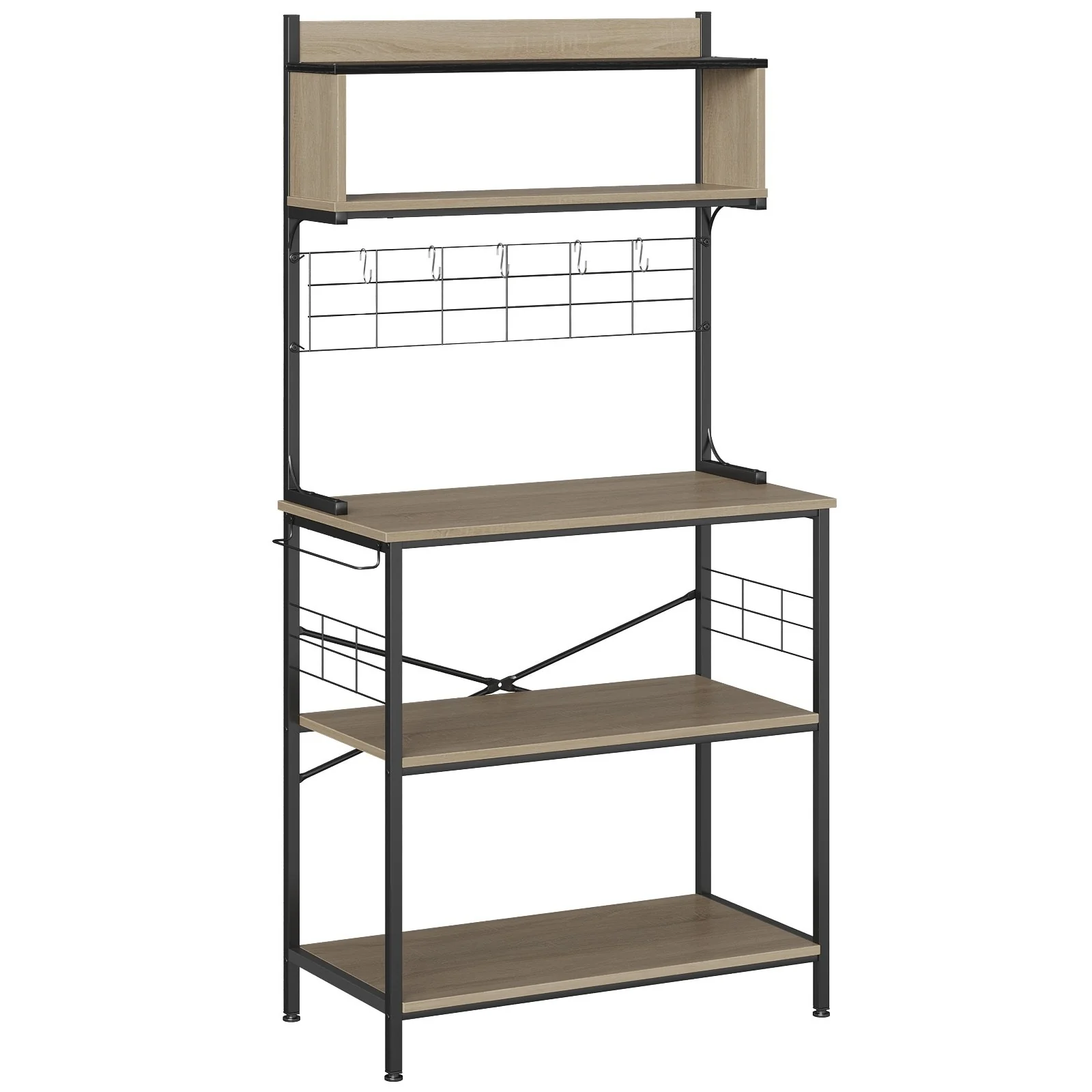 63 Inch Kitchen Baker's Rack with Hutch 8 Side Hooks