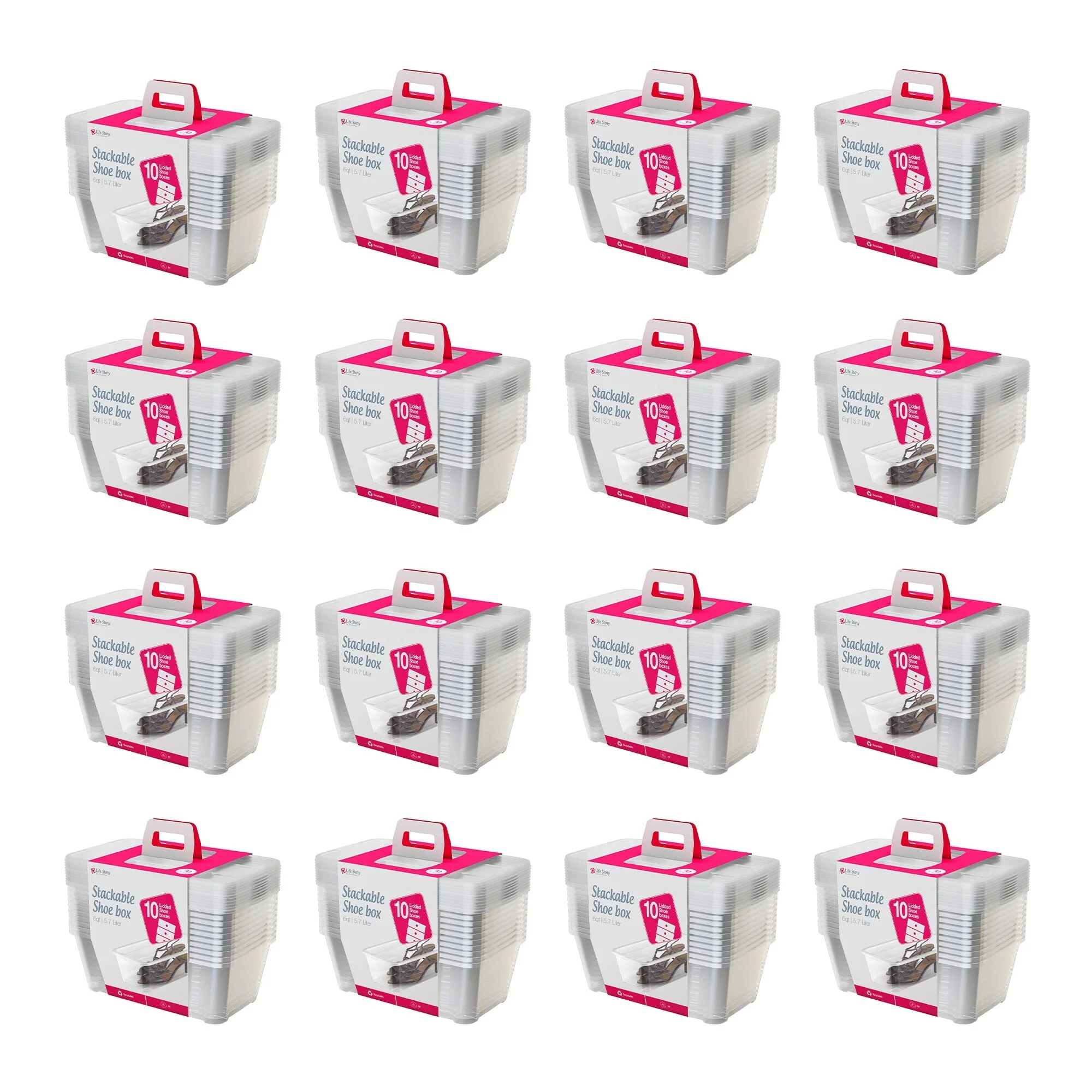 Life Story 6L Shoe and Closet Storage Box Stacking Containers, Clear (10 Pack)
