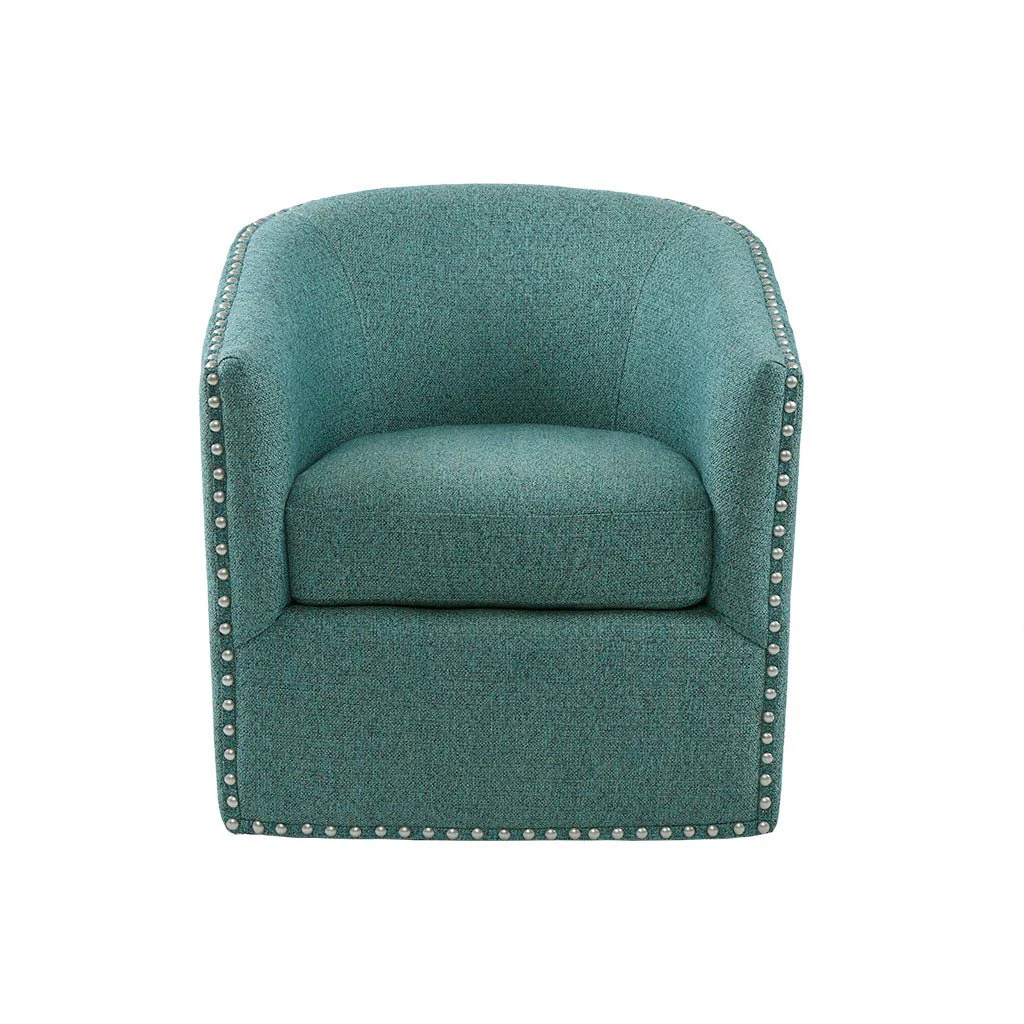 Fantasyy Upholstered Swivel Chair with Nailhead Trim and Curved Design