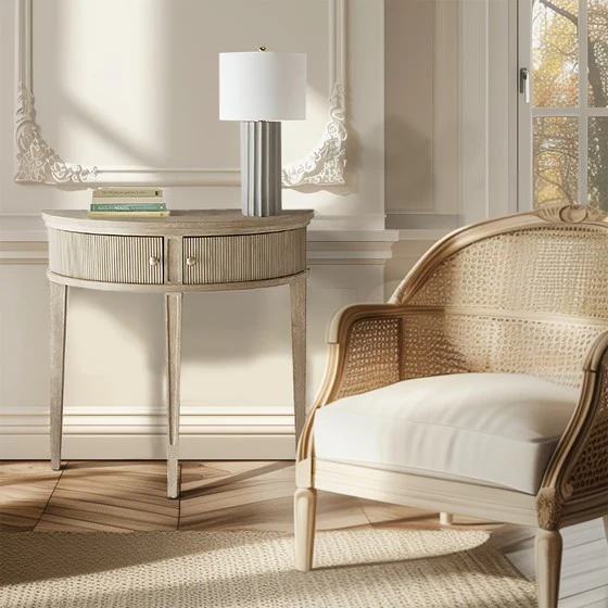 Demilune Console Table with Drawers and Bronze Knobs