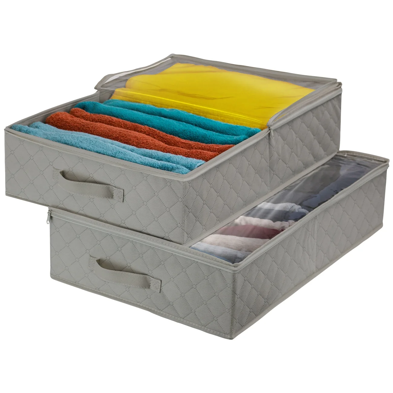 Storage Bags Closet & Underbed Organizer Set, Clear Cover, Foldable with Carry Handles (2-Pack)