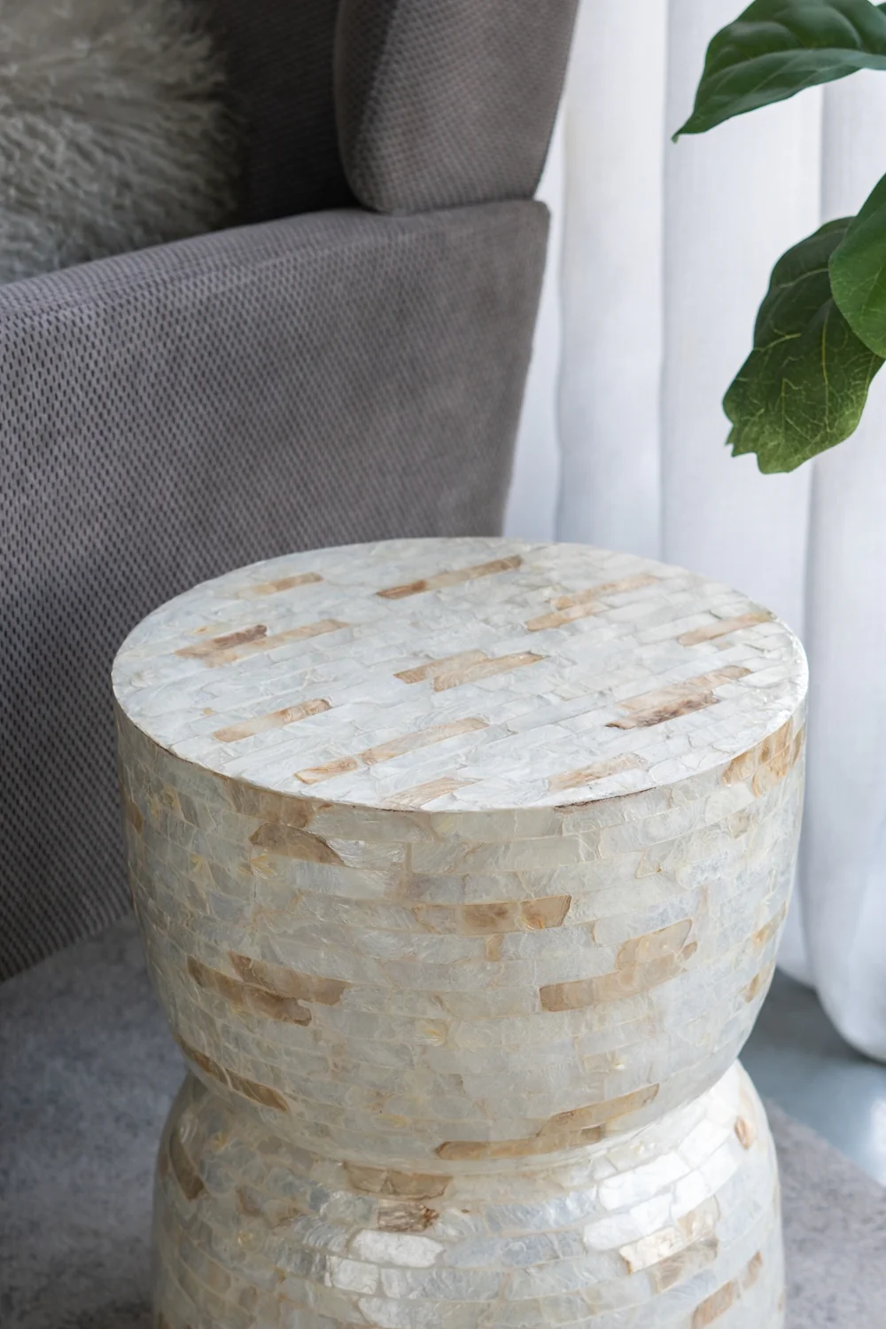 Gold & White Capiz Hourglass Side Table