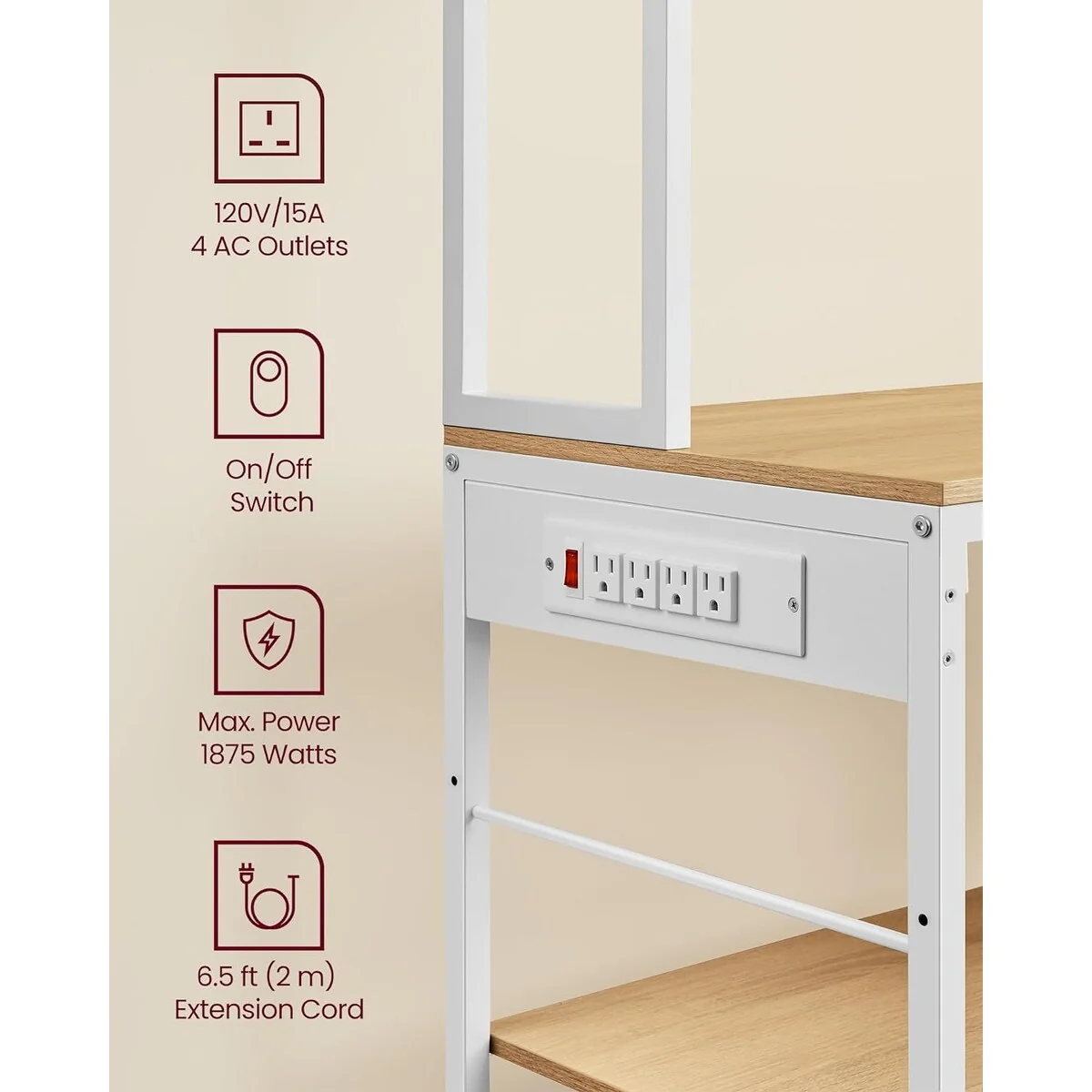 VASAGLE Bakers Rack with Charging Station, Coffee Bar Stand with Adjustable Storage Shelves