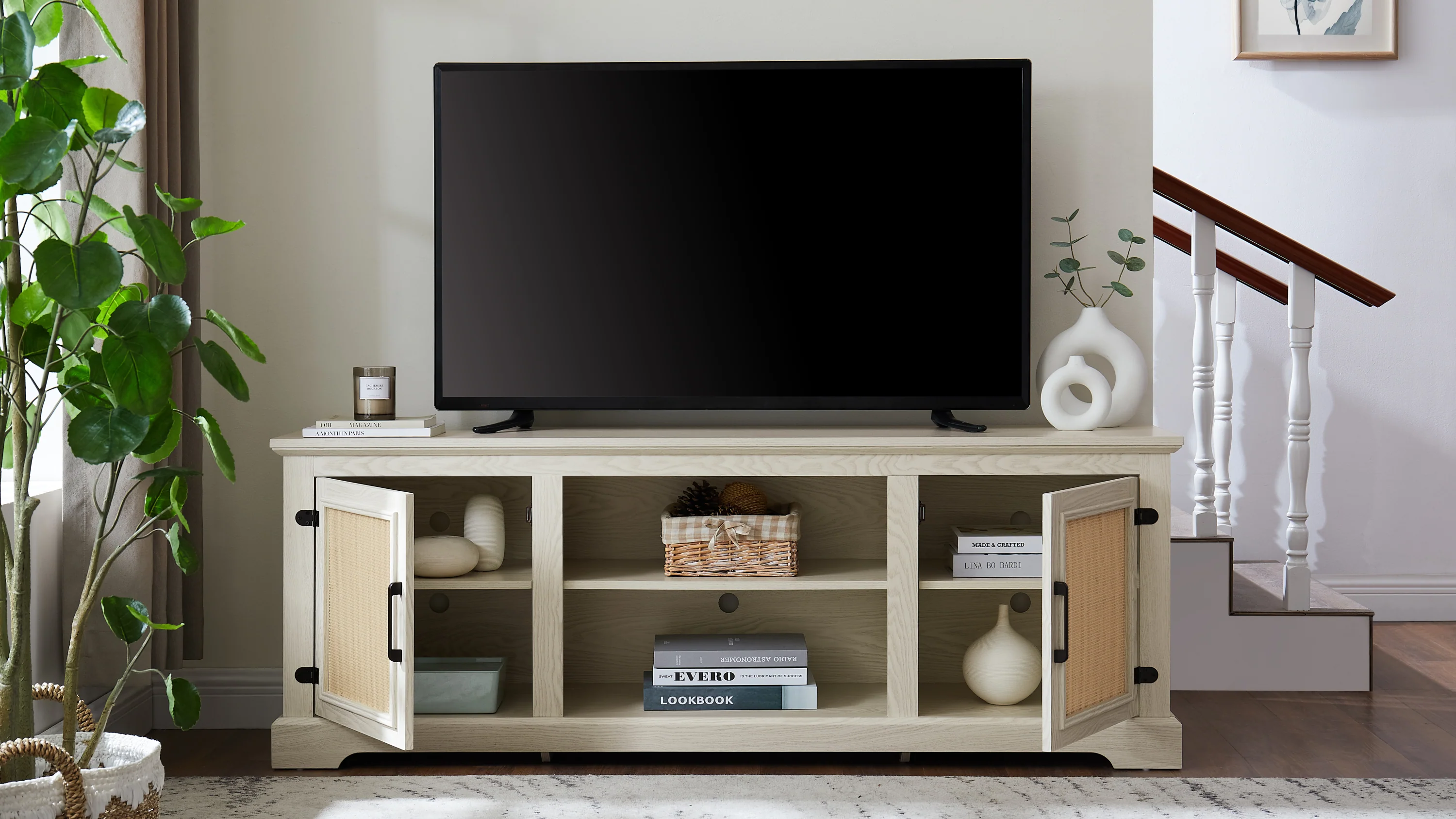 Farmhouse Rattan TV Stand
