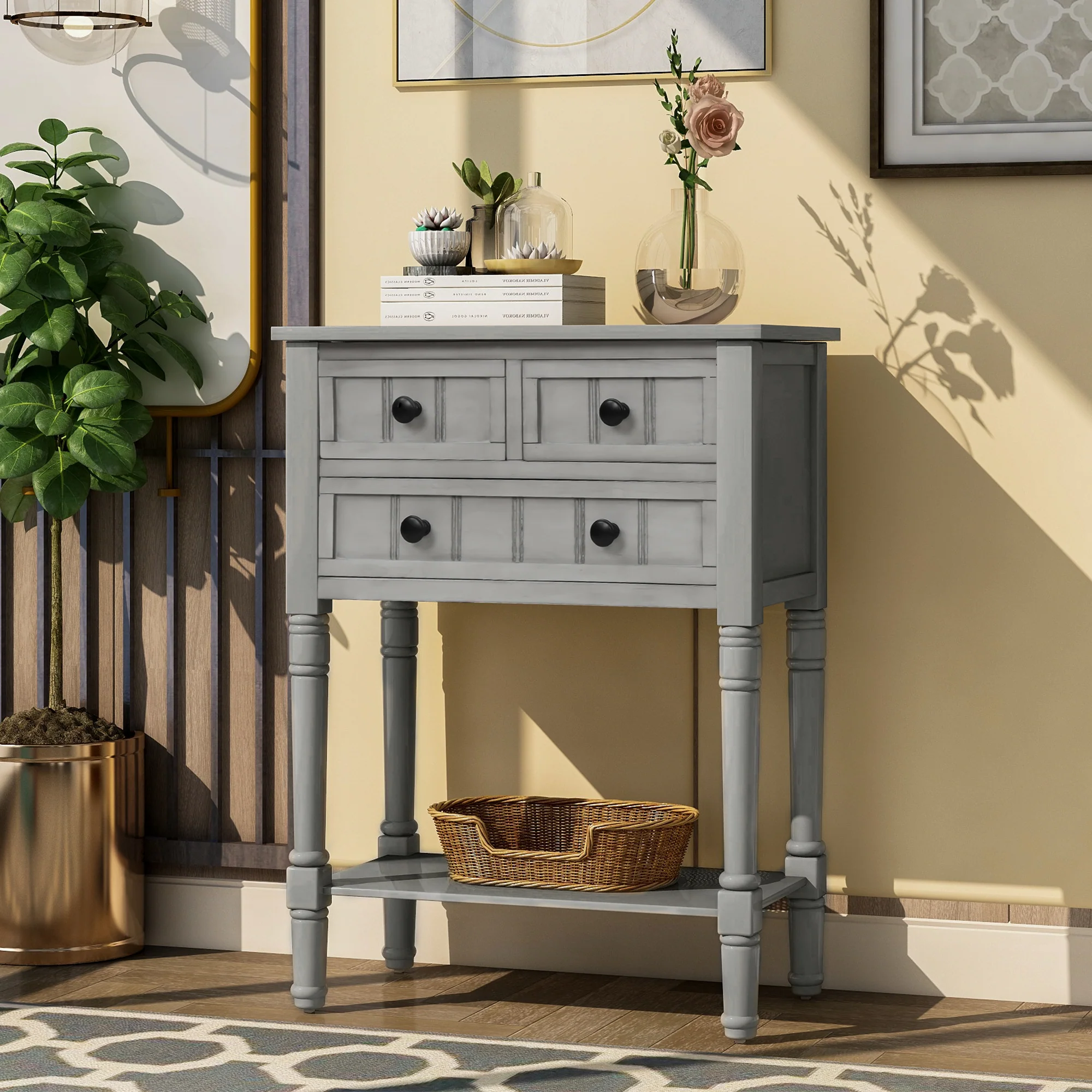Kylie Console Table with 3 Storage Drawers and Bottom Shelf