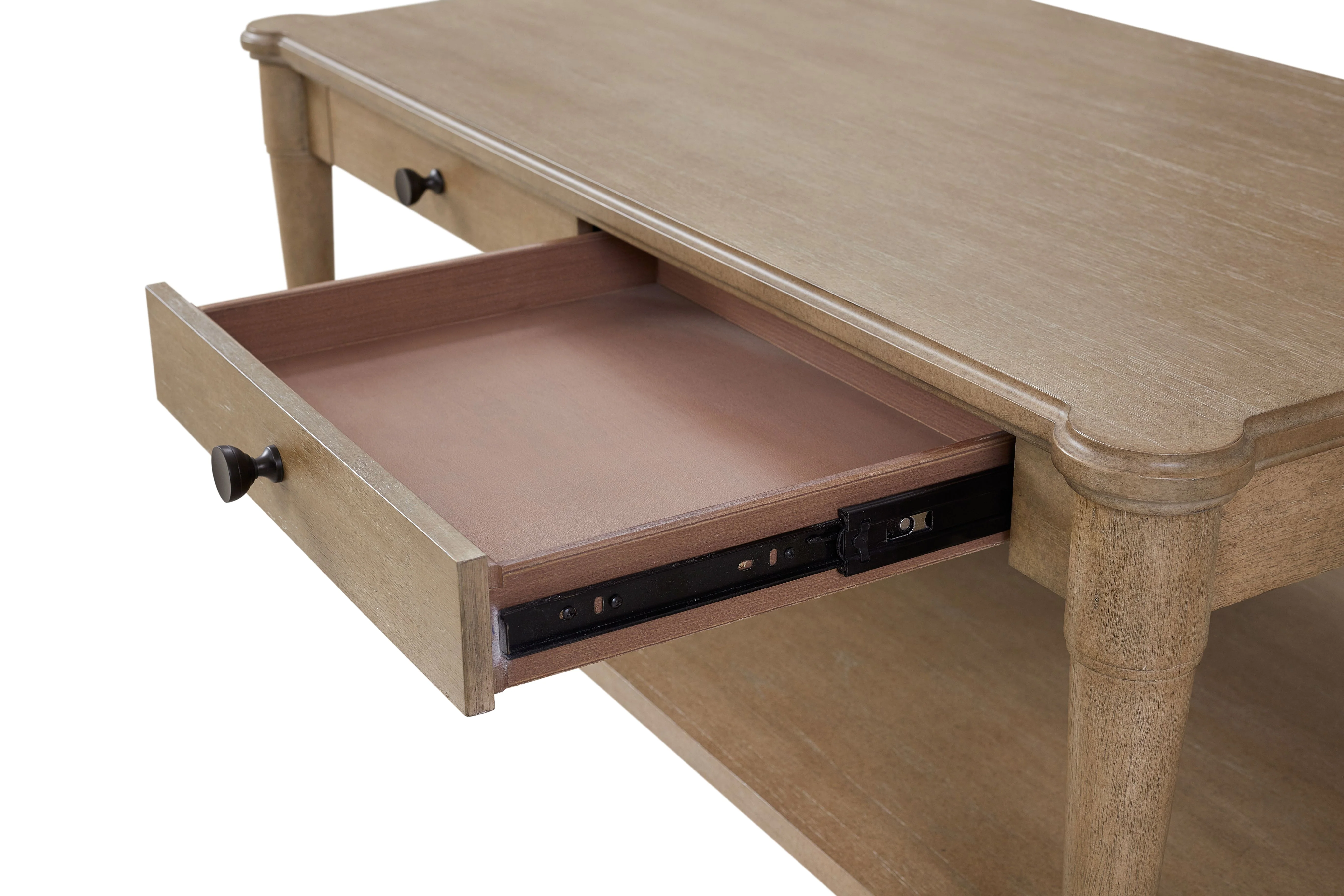 Cocktail Table with Casters, 2 Storage Drawers and Bottom Shelf