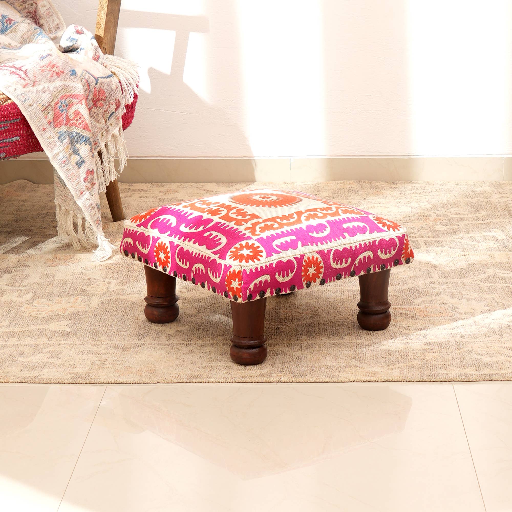 Embroidered Multicolor Foot Stool Ottoman