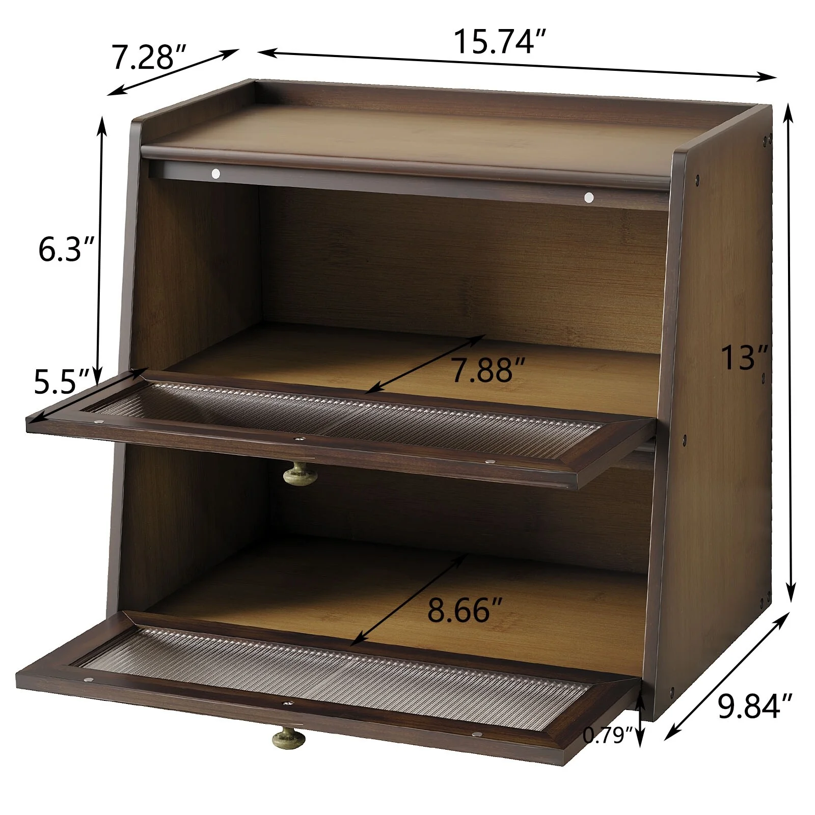 Double Layer Bamboo Bread Box for Kitchen Counter, Large Capacity Bread Storage Bin with Window Bread Holder.