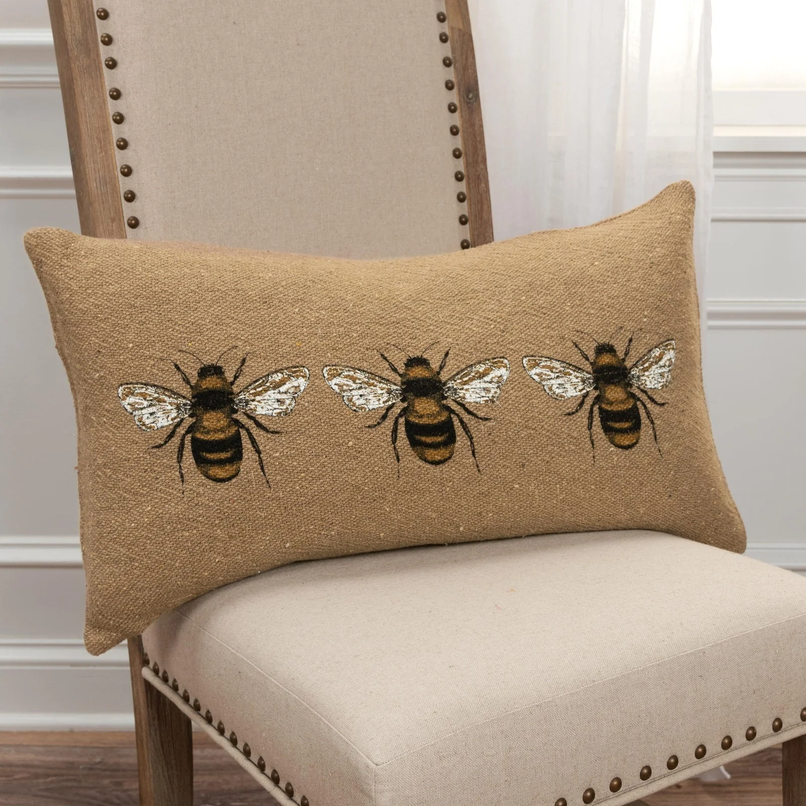 Knife Edge Printed Cotton Bee Decorative Throw Pillow
