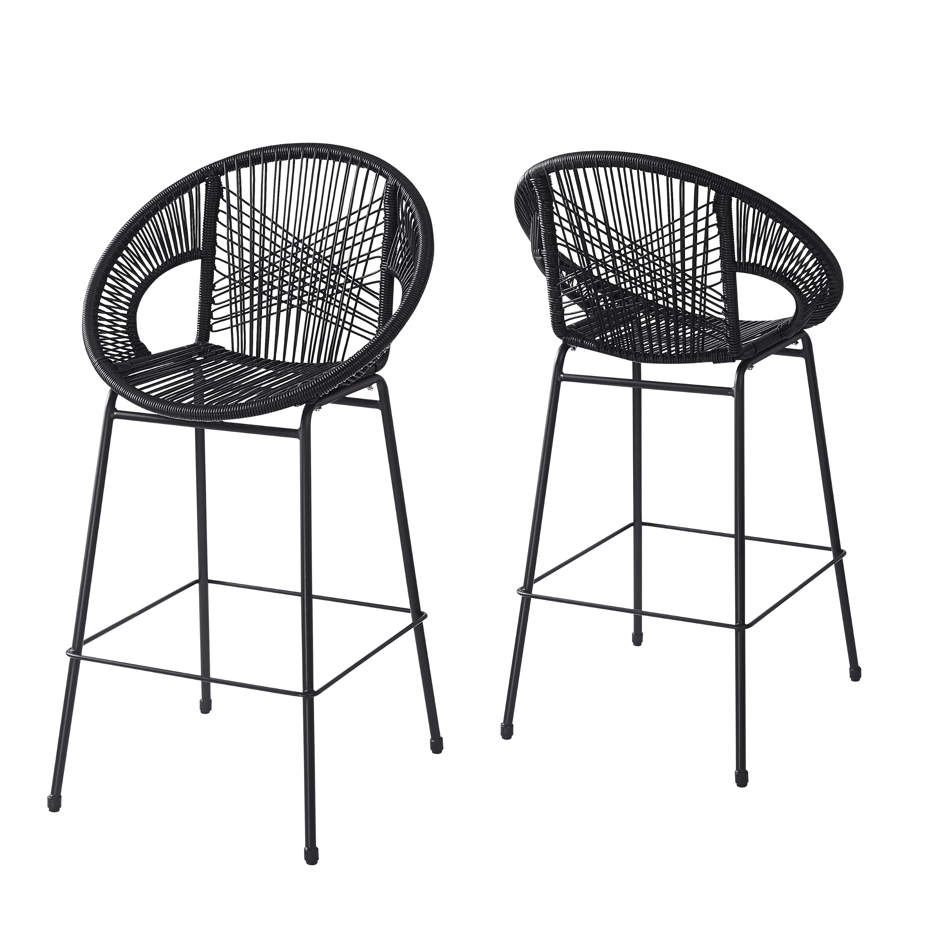 Entwined Outdoor Bar Stool with Ergonomic Design and Footrest, Set of 2