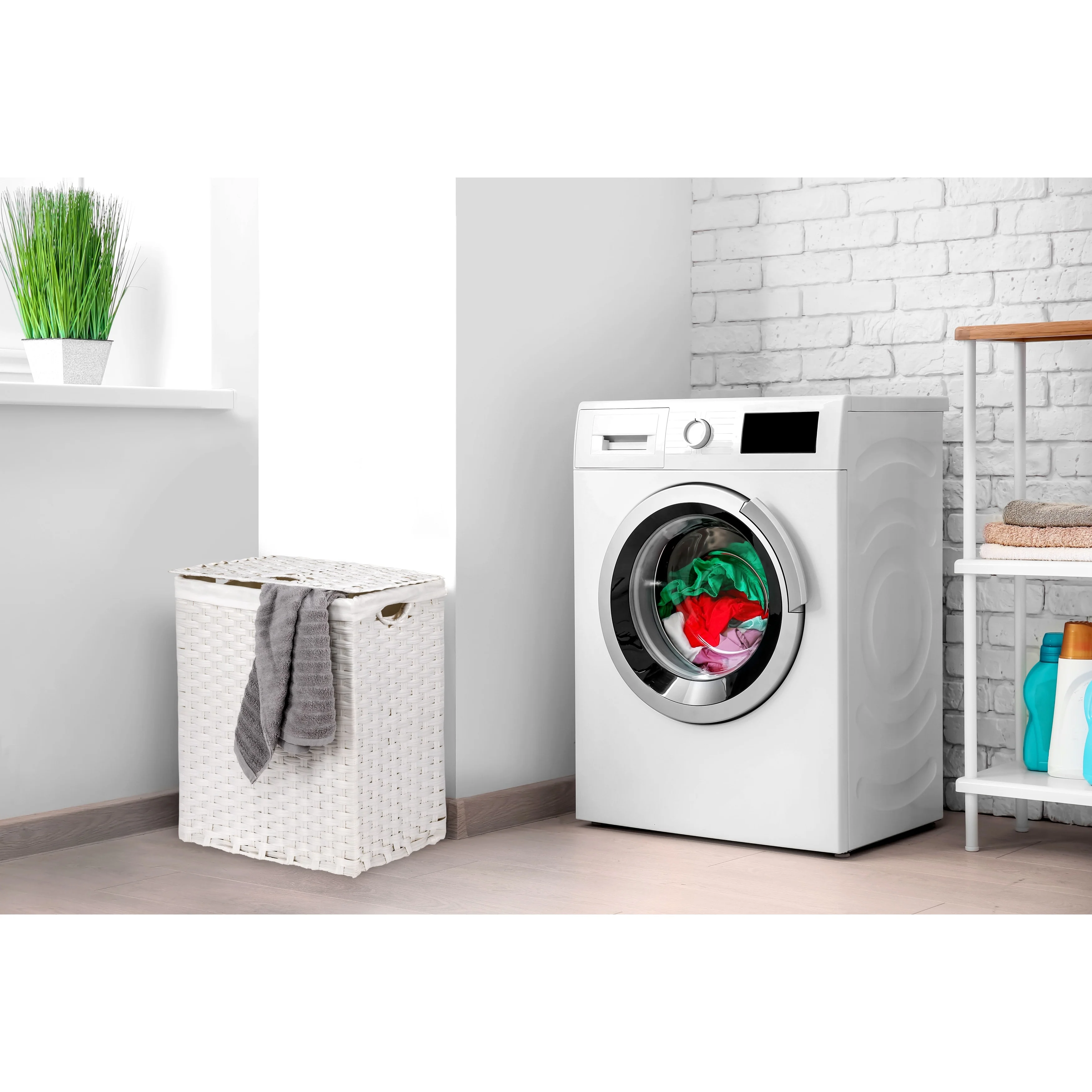 Seville Classics Lidded Foldable Portable Rectangular Laundry Hamper Basket with Washable Liner