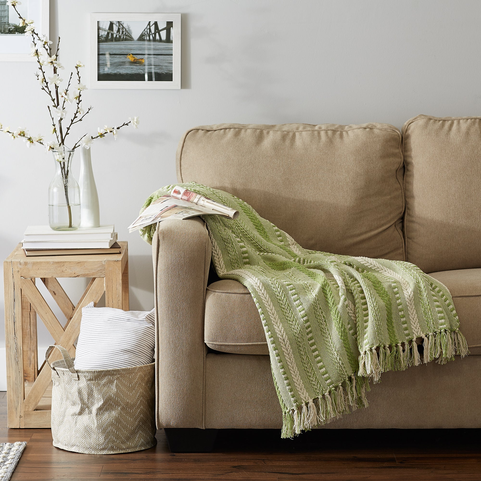 Antique Green Braided Stripe Throw