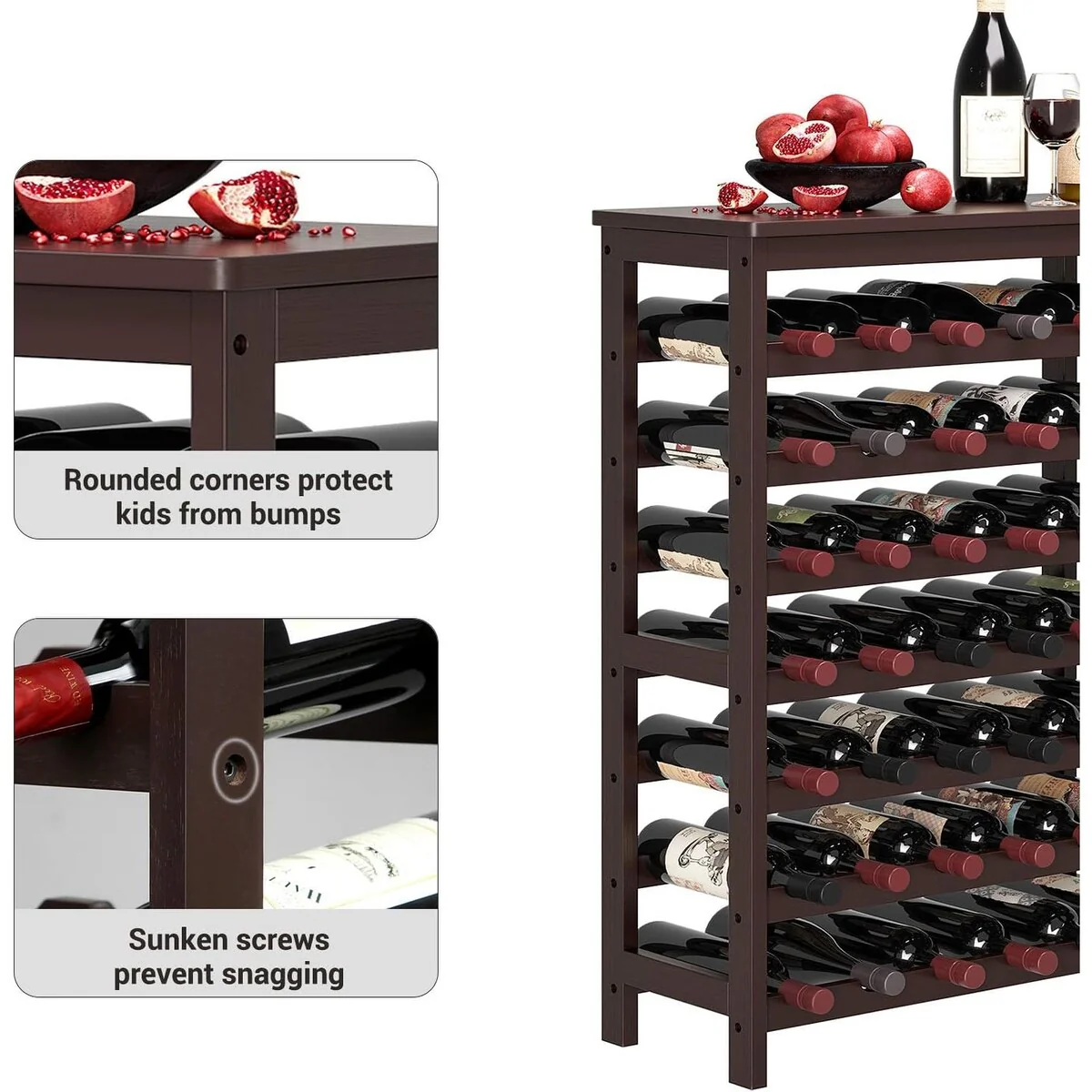 SONGMICS 42-Bottle Wine Rack, 7 Tier Wine Storage Shelf with Table Top
