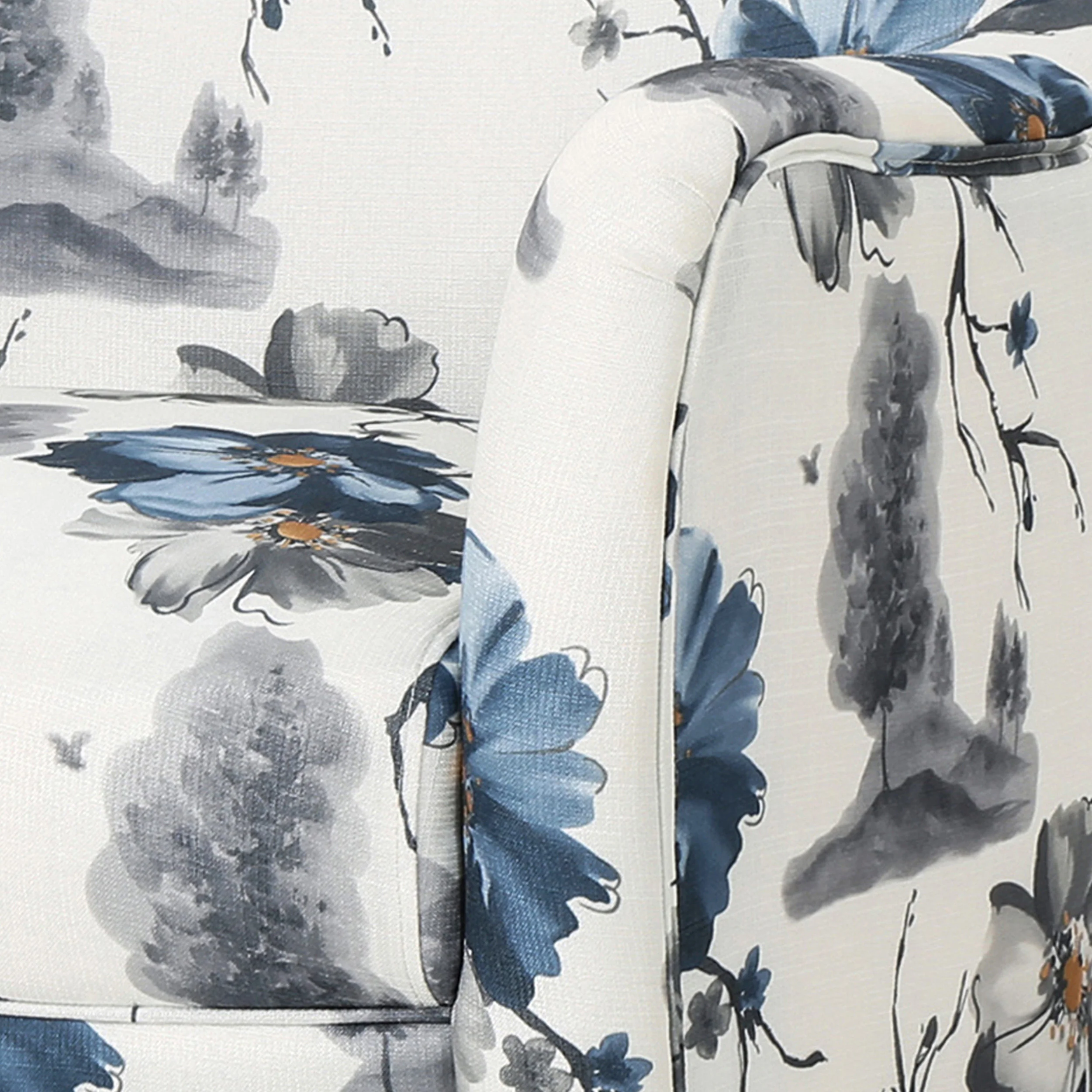 Upholstered Club Chair with Patterned and Curved Armrest