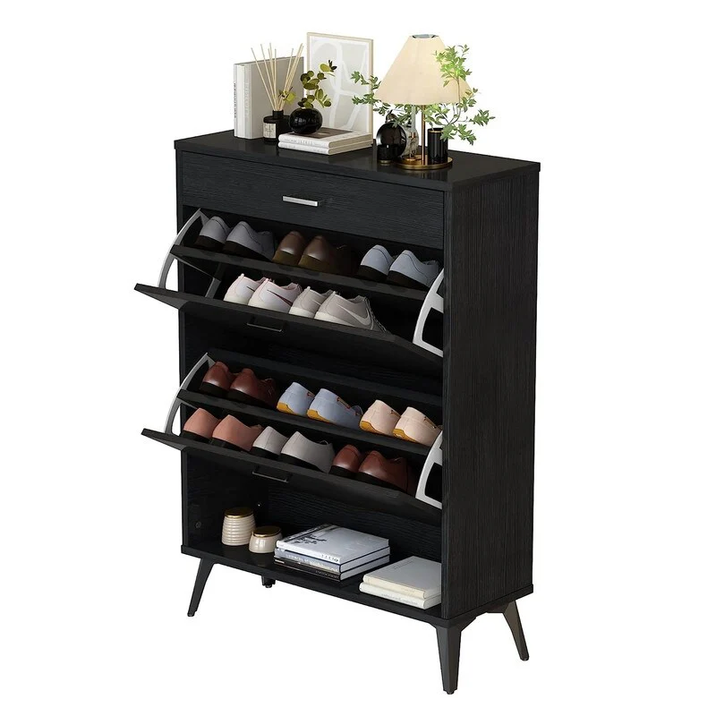 Grondin Modern Contemporary Entryway Shoe Cabinet with Drawers, Interior Adjustable/Removable Panel and Bottom Open Shelf